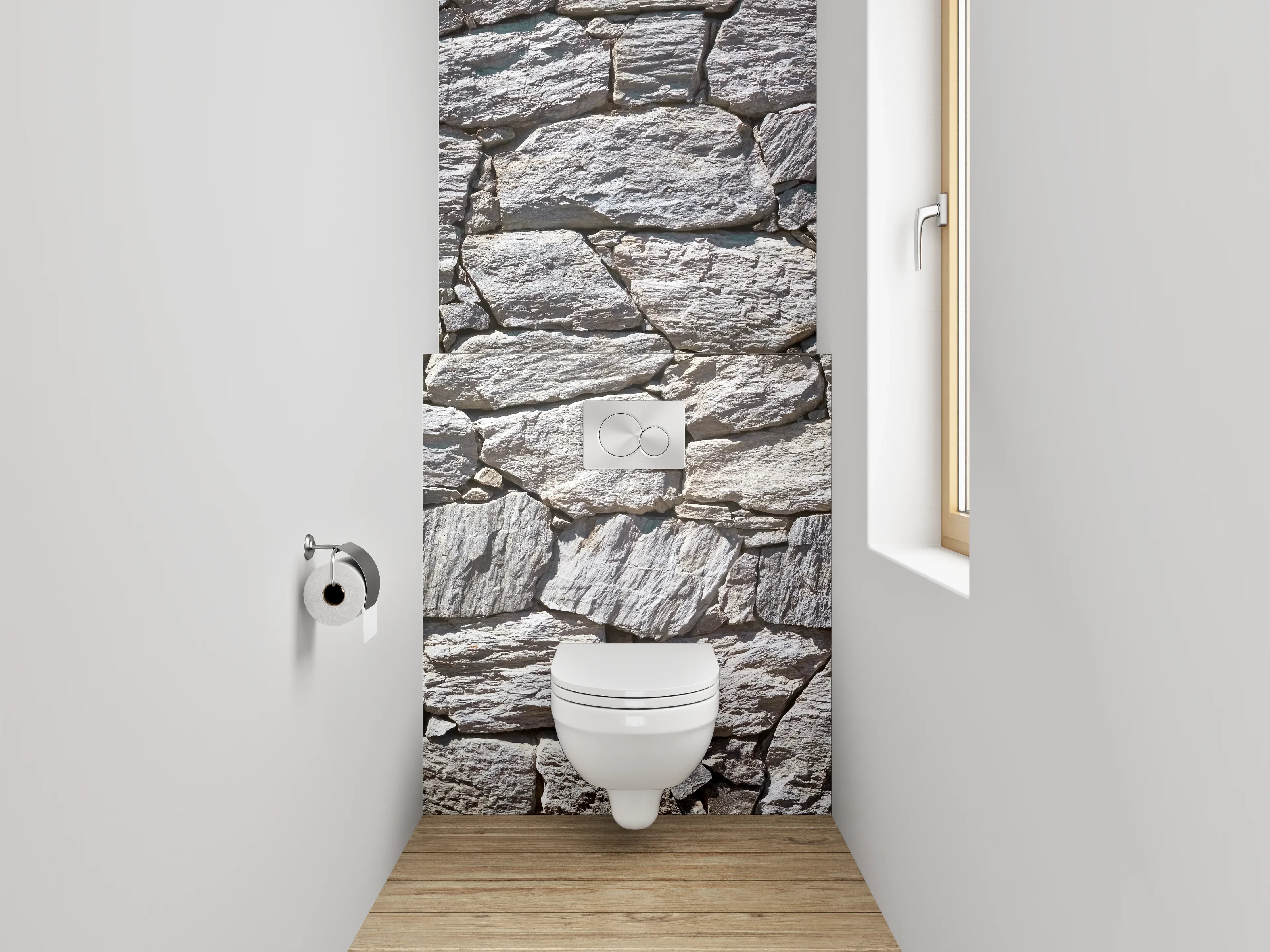 WC-Rückwand - Natursteinmauer Weiß-Grau