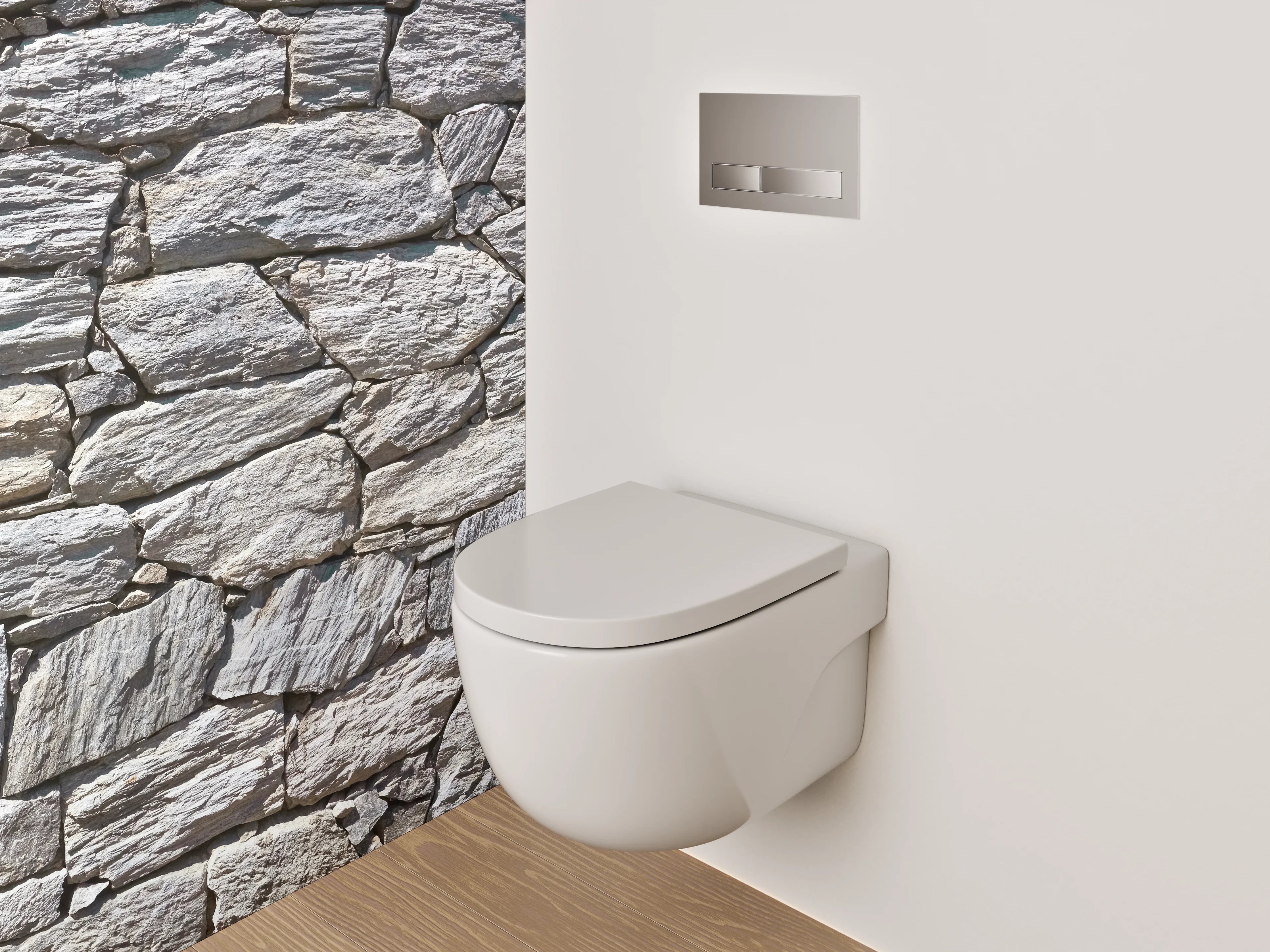 WC-Rückwand - Natursteinmauer Weiß-Grau