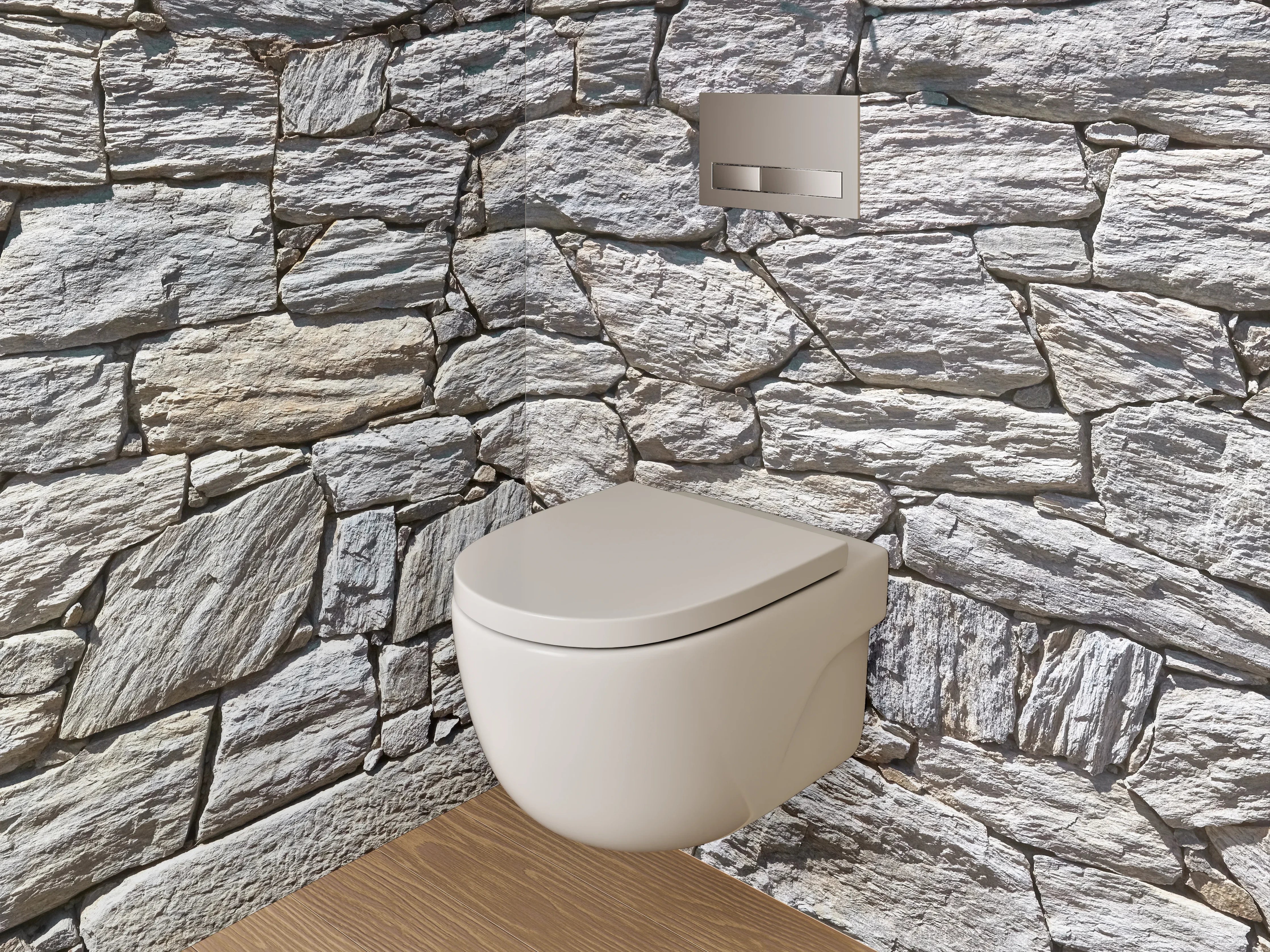 WC-Rückwand - Natursteinmauer Weiß-Grau