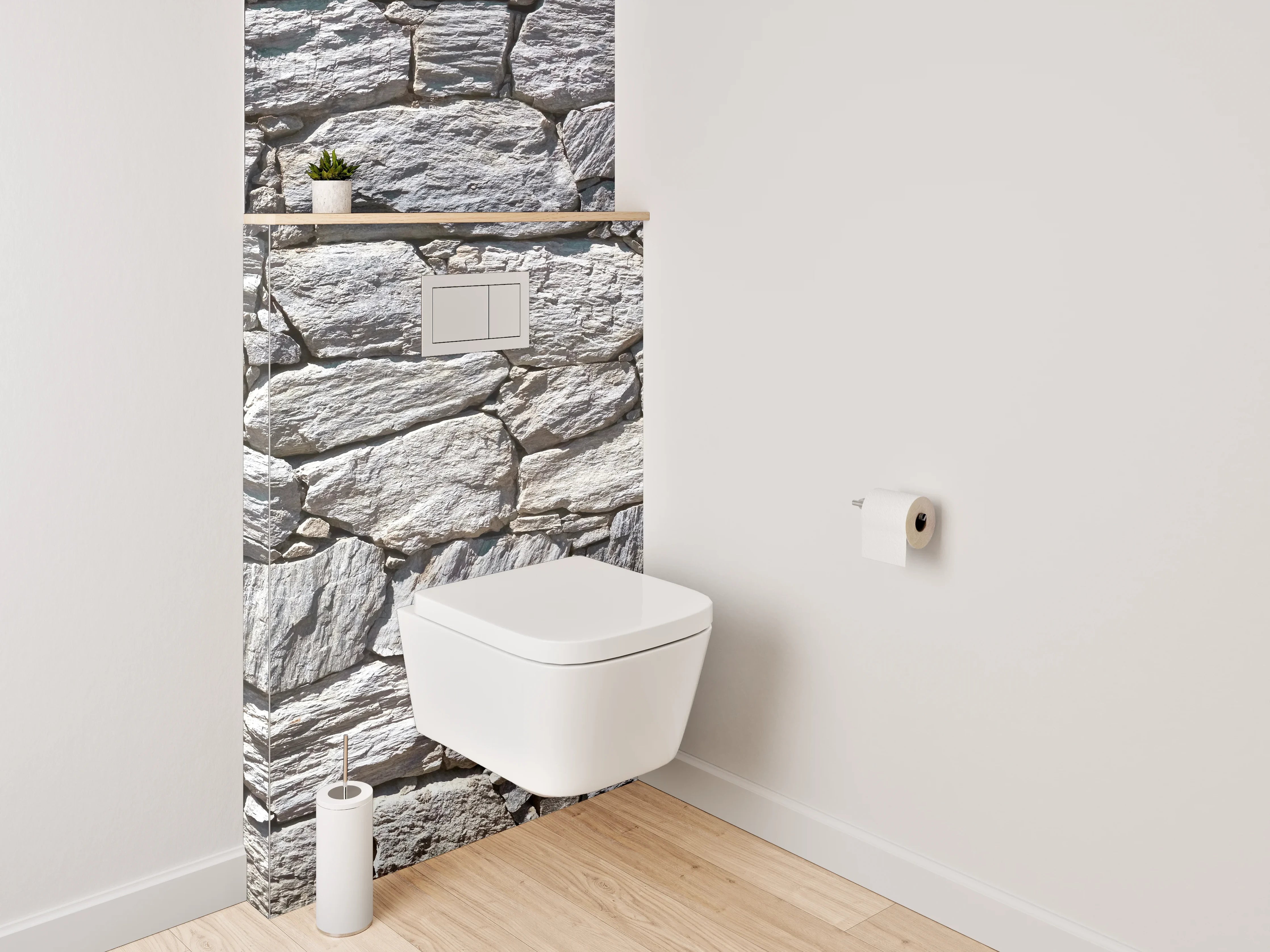 WC-Rückwand - Natursteinmauer Weiß-Grau