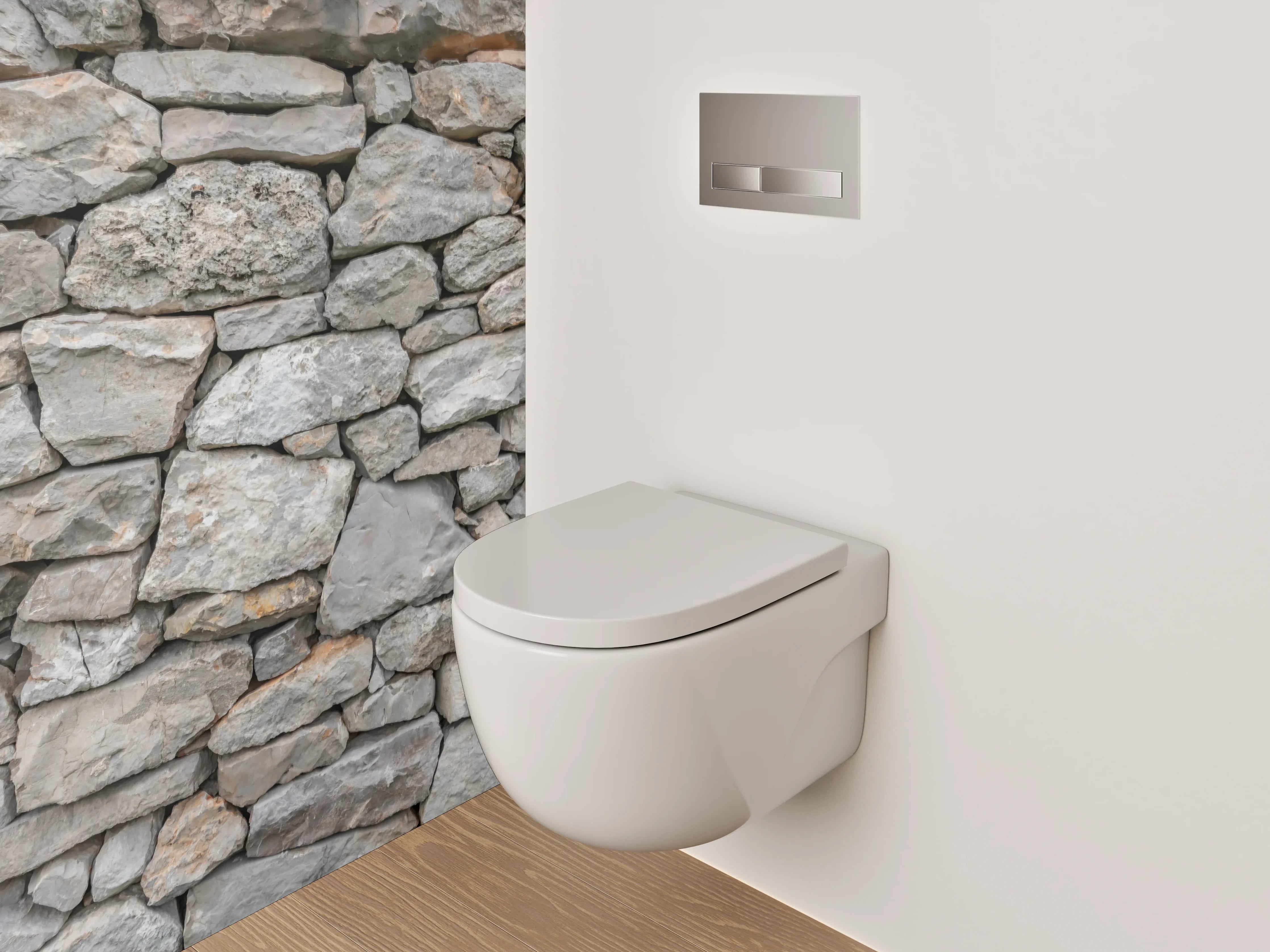 WC-Rückwand - Natursteinmauer in Grau und Beige