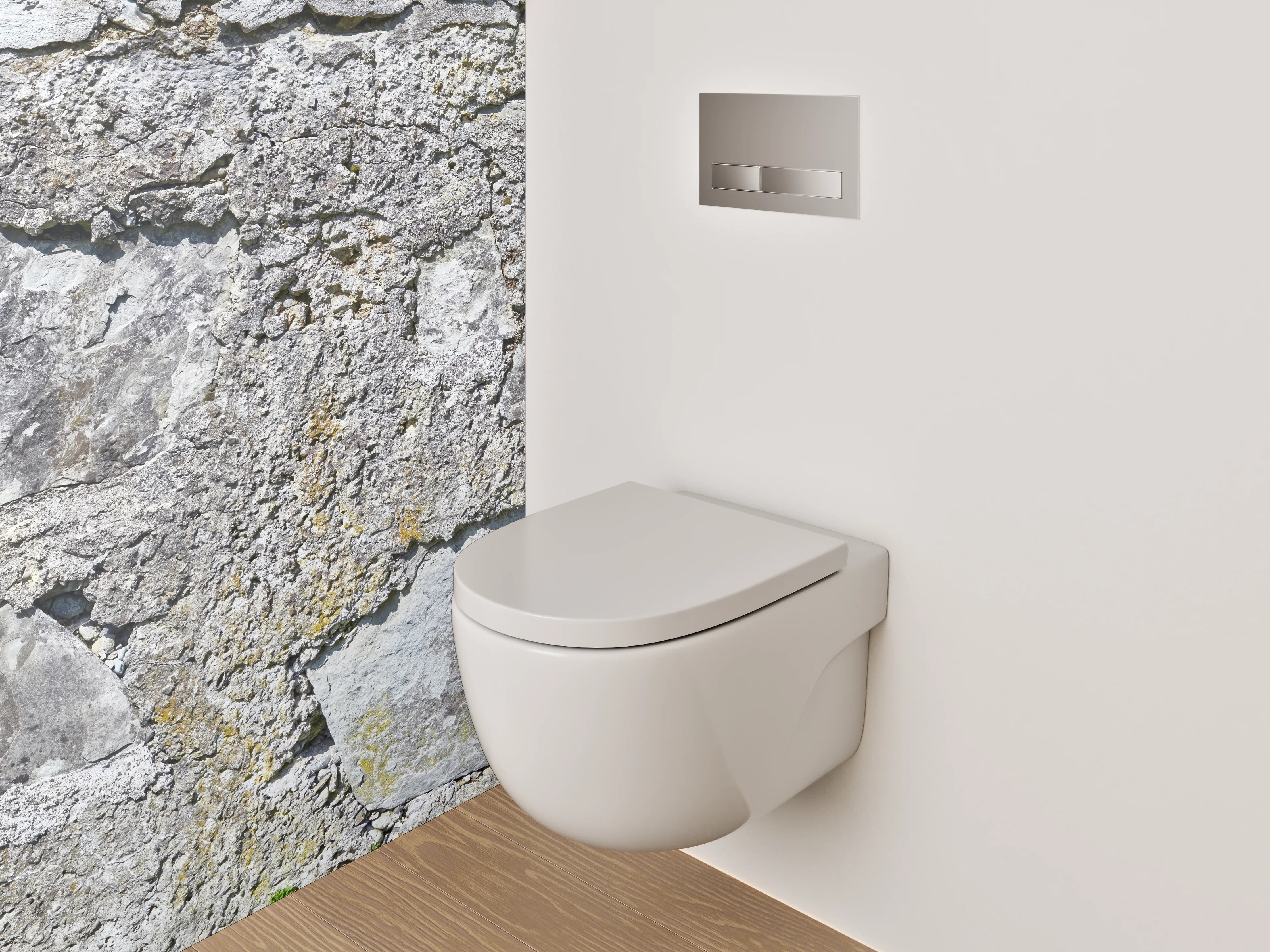 WC-Rückwand - Natursteinmauer in Grau und Weiß