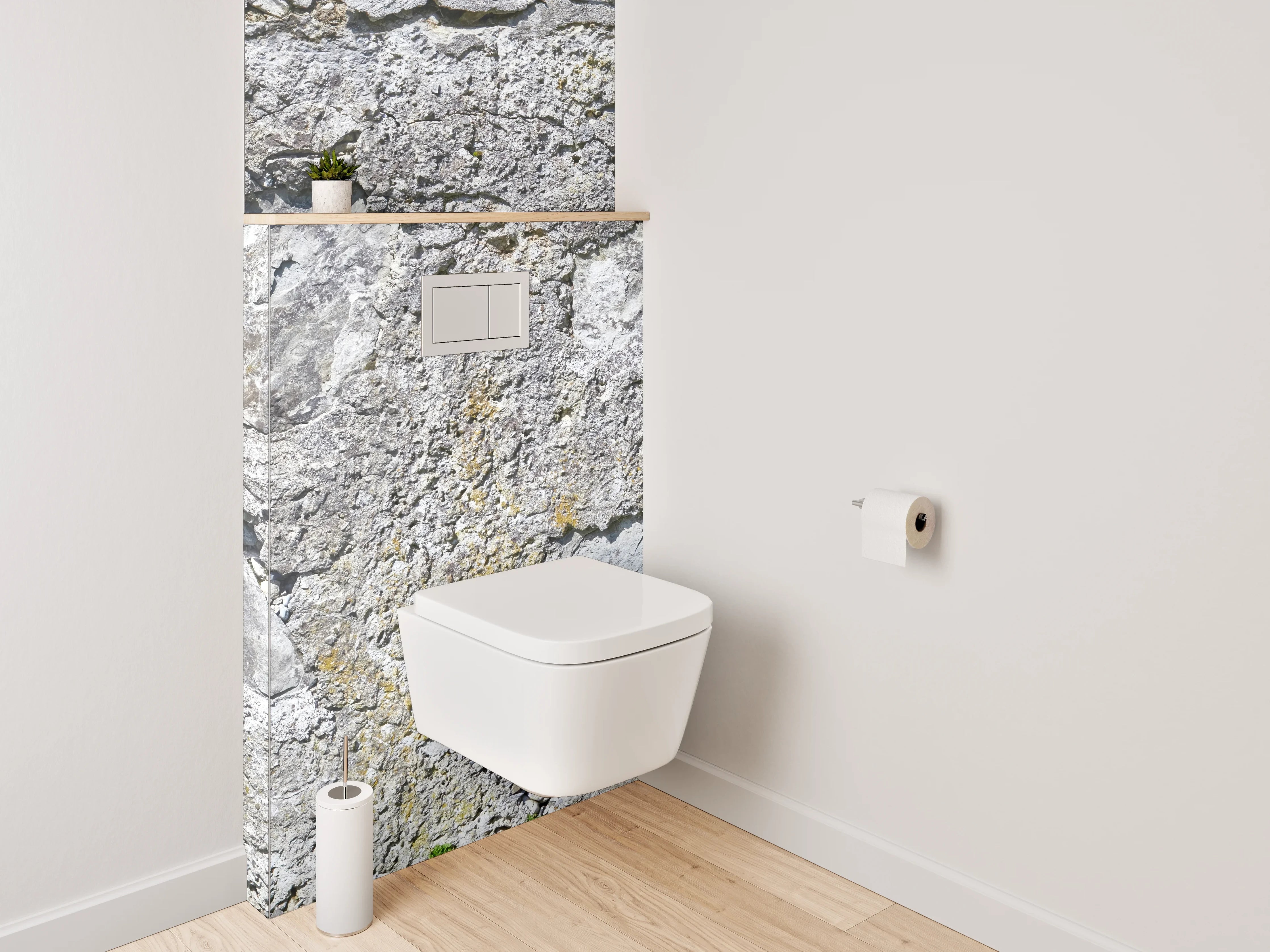 WC-Rückwand - Natursteinmauer in Grau und Weiß