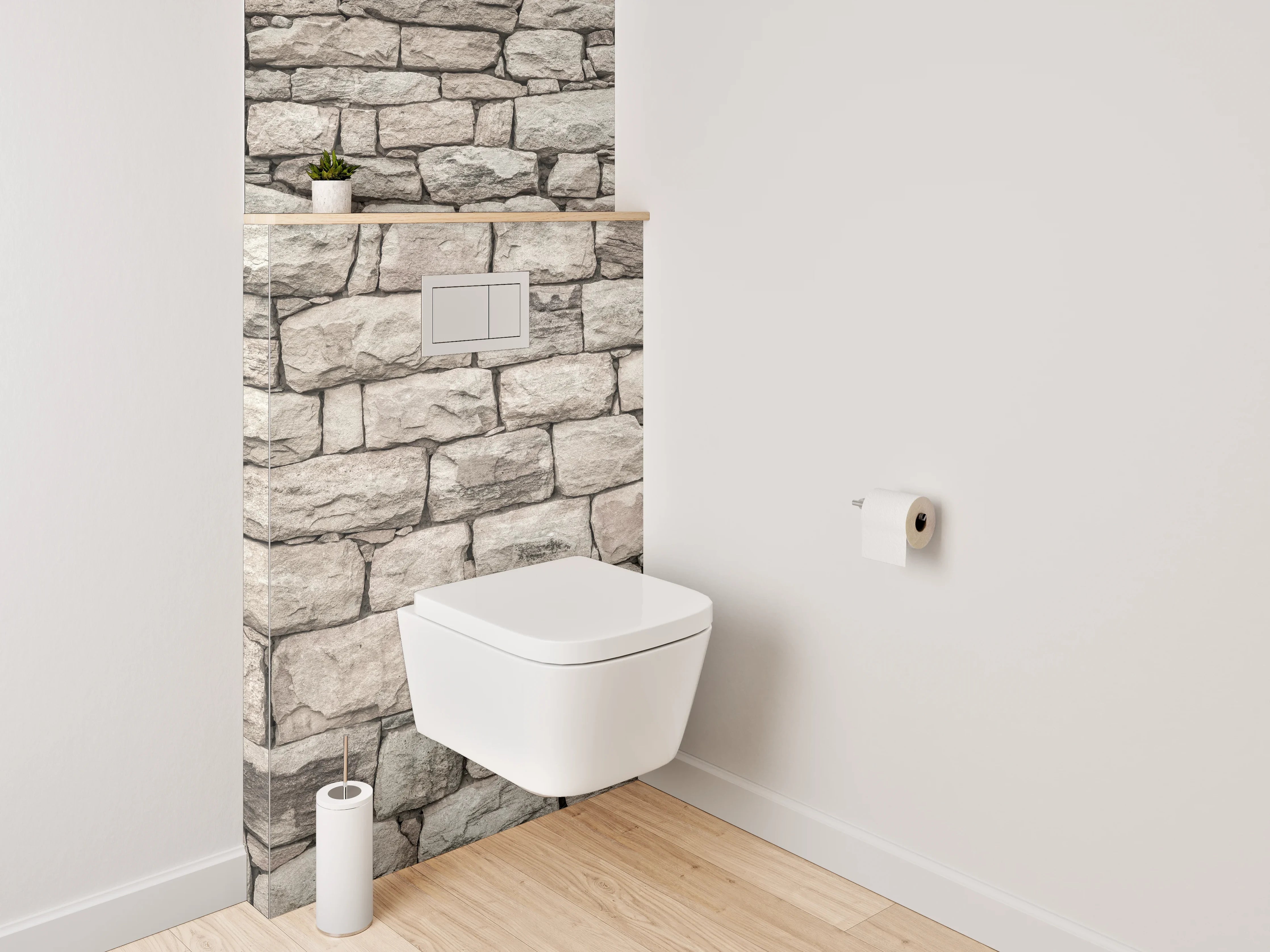 WC-Rückwand - Natursteinmauer in beige und grau