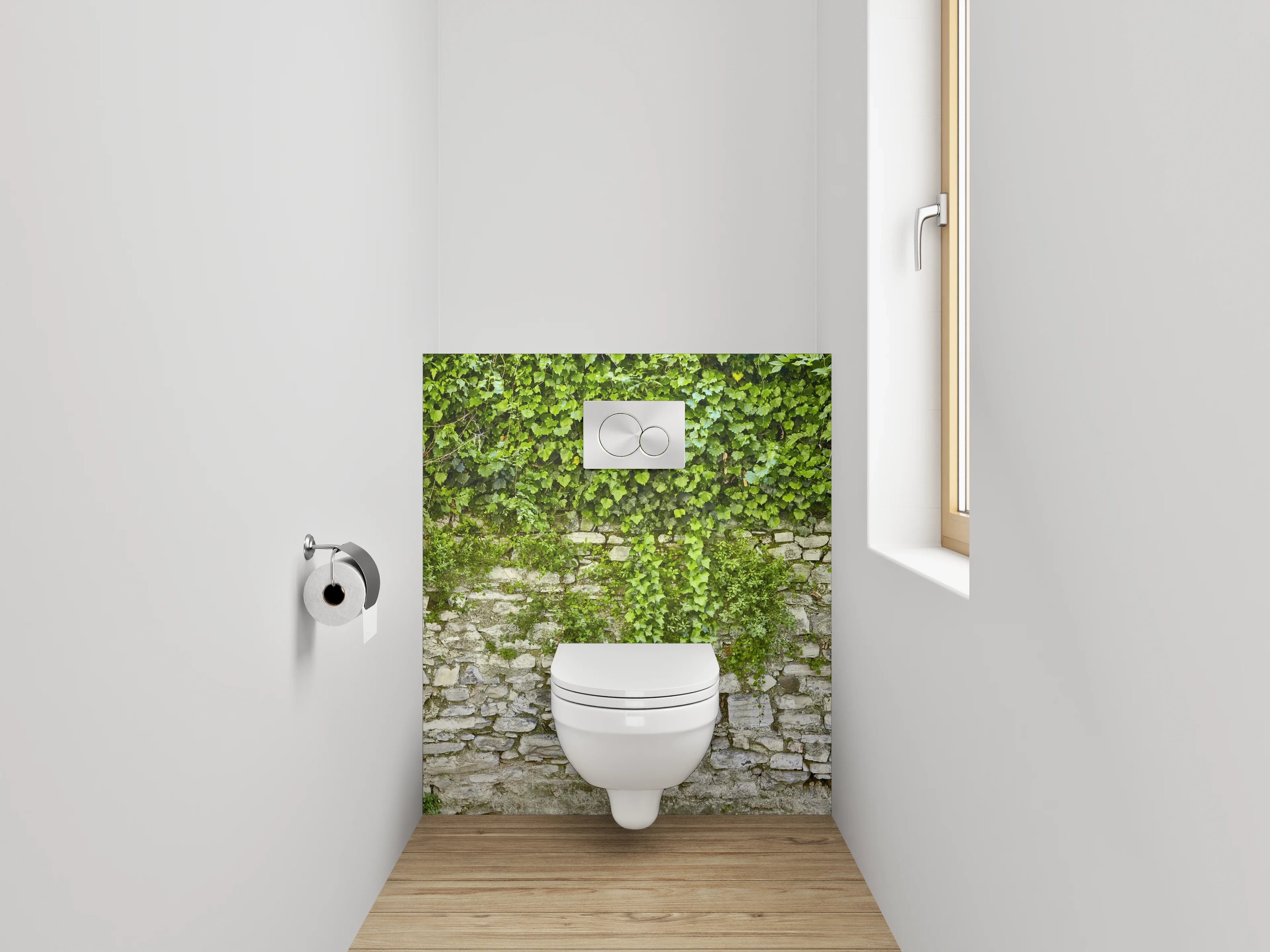 WC-Rückwand - Natursteinmauer mit Efeu