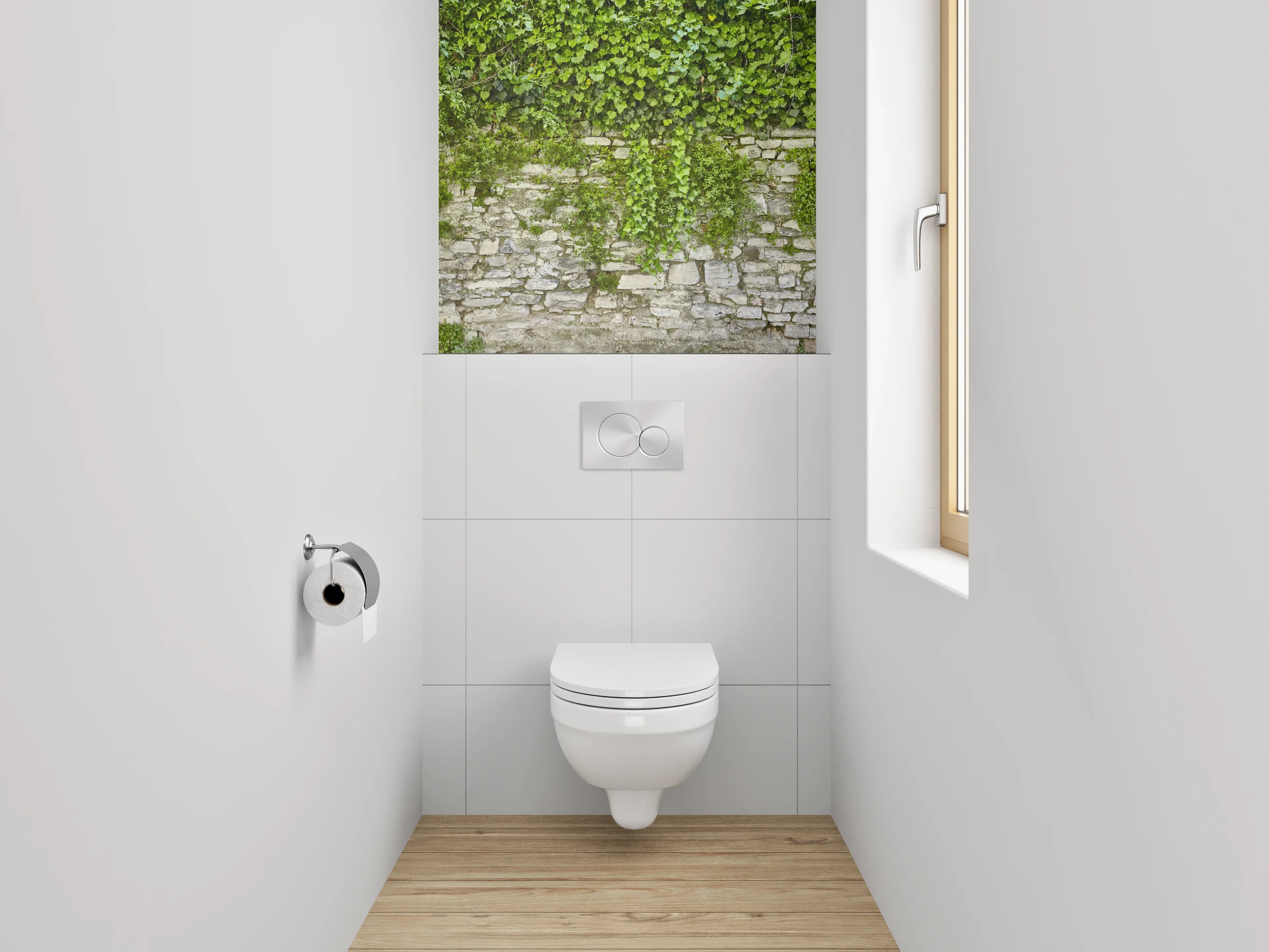 WC-Rückwand - Natursteinmauer mit Efeu