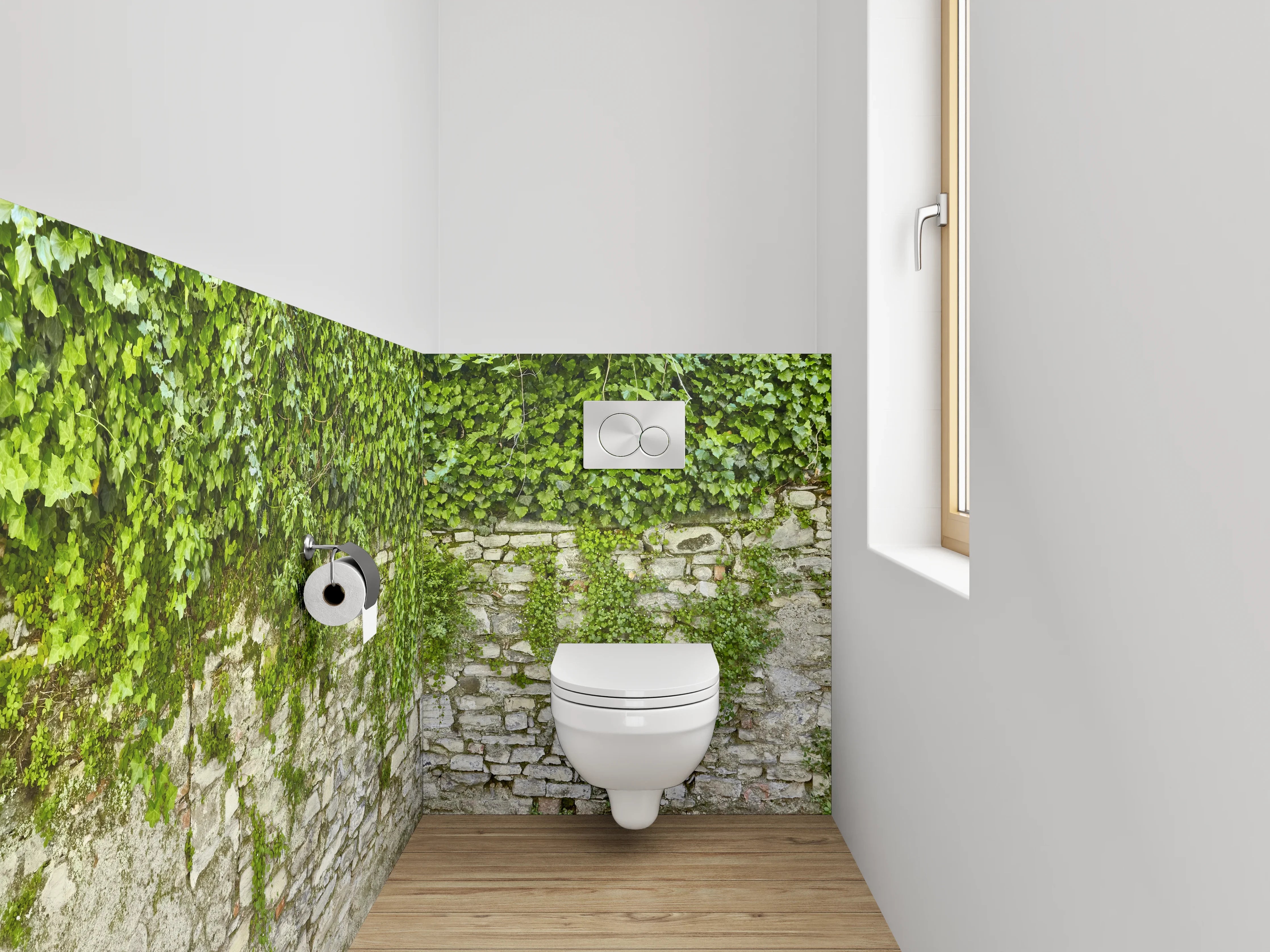 WC-Rückwand - Natursteinmauer mit Efeu