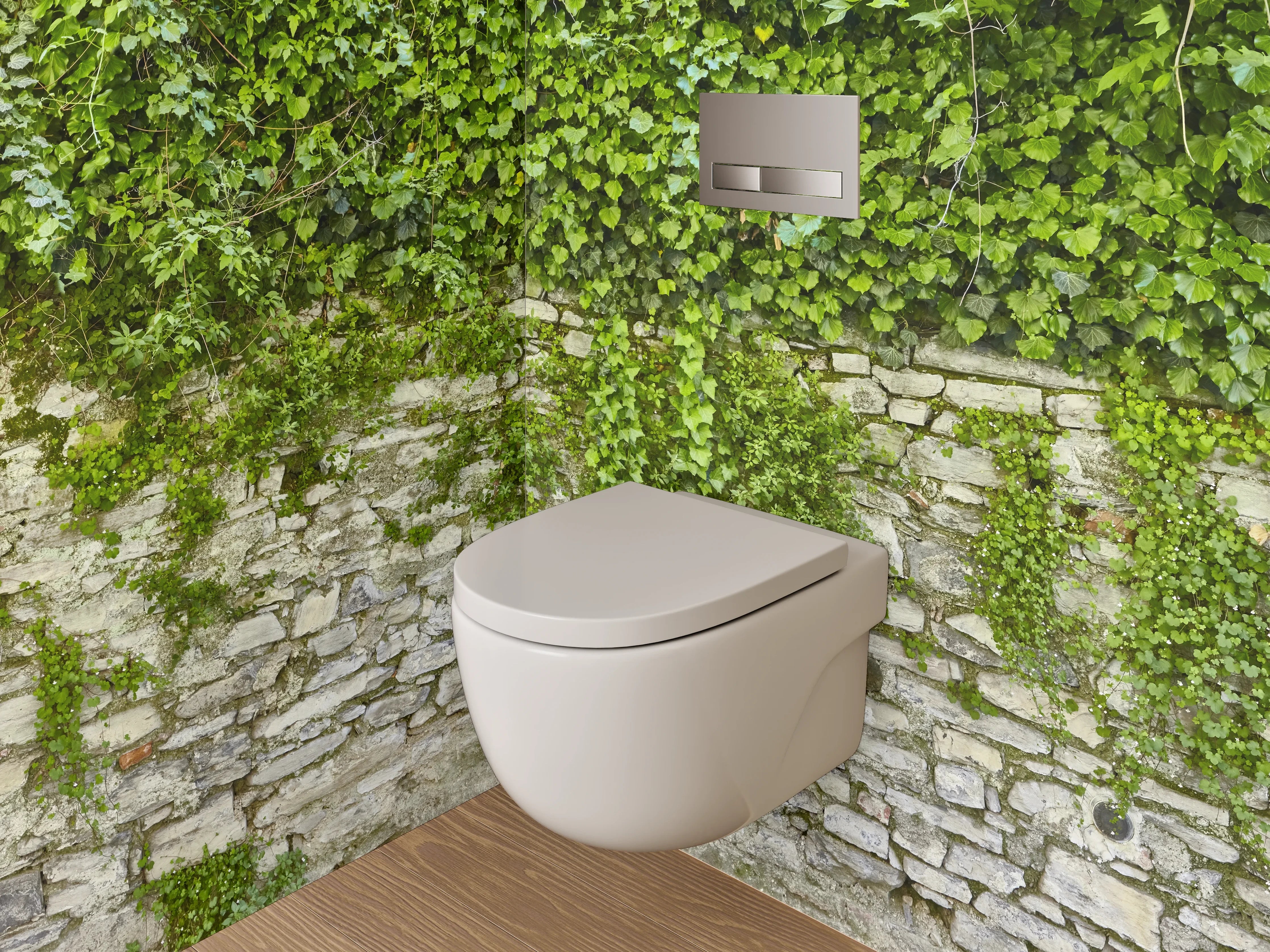 WC-Rückwand - Natursteinmauer mit Efeu