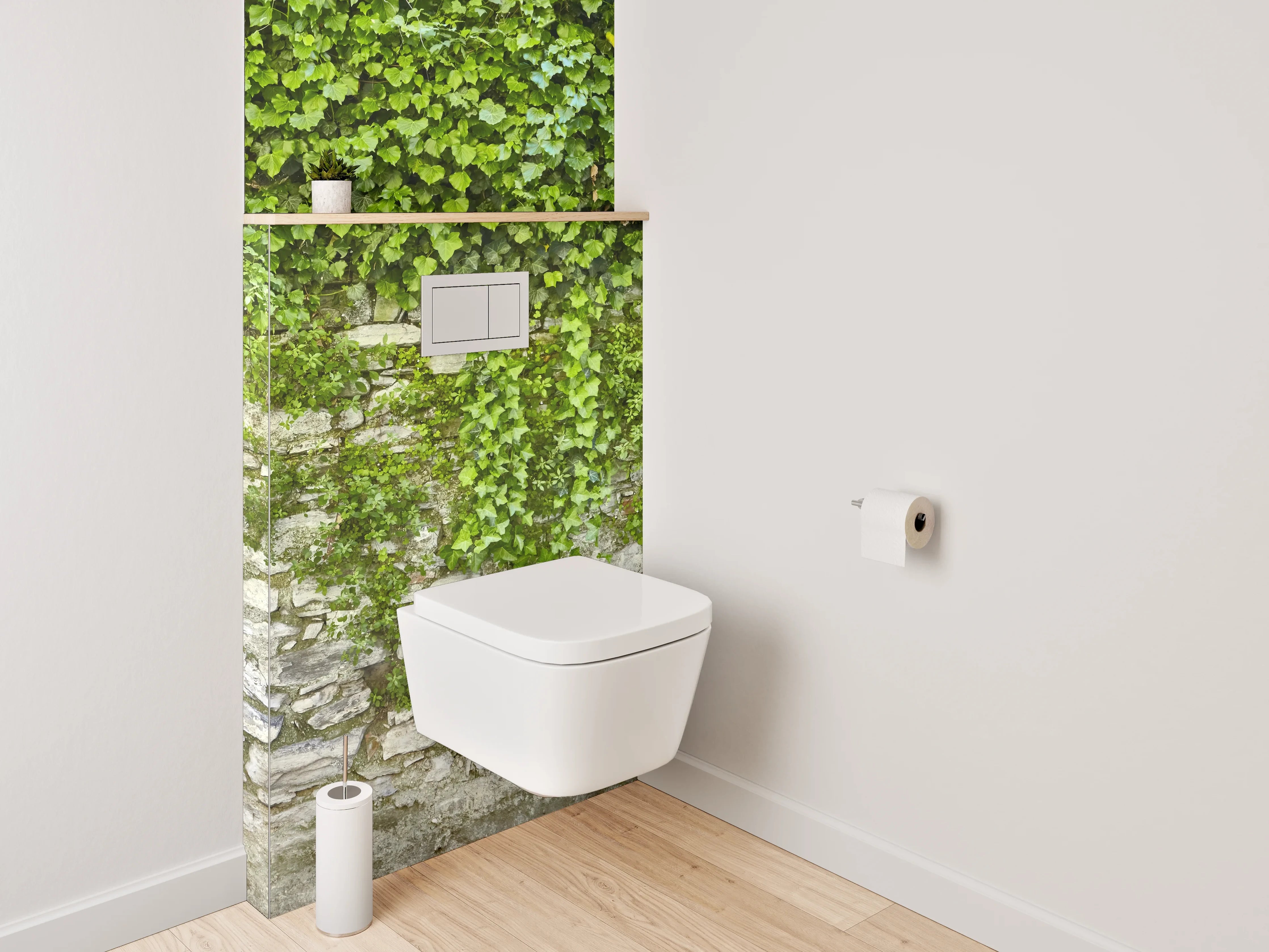 WC-Rückwand - Natursteinmauer mit Efeu