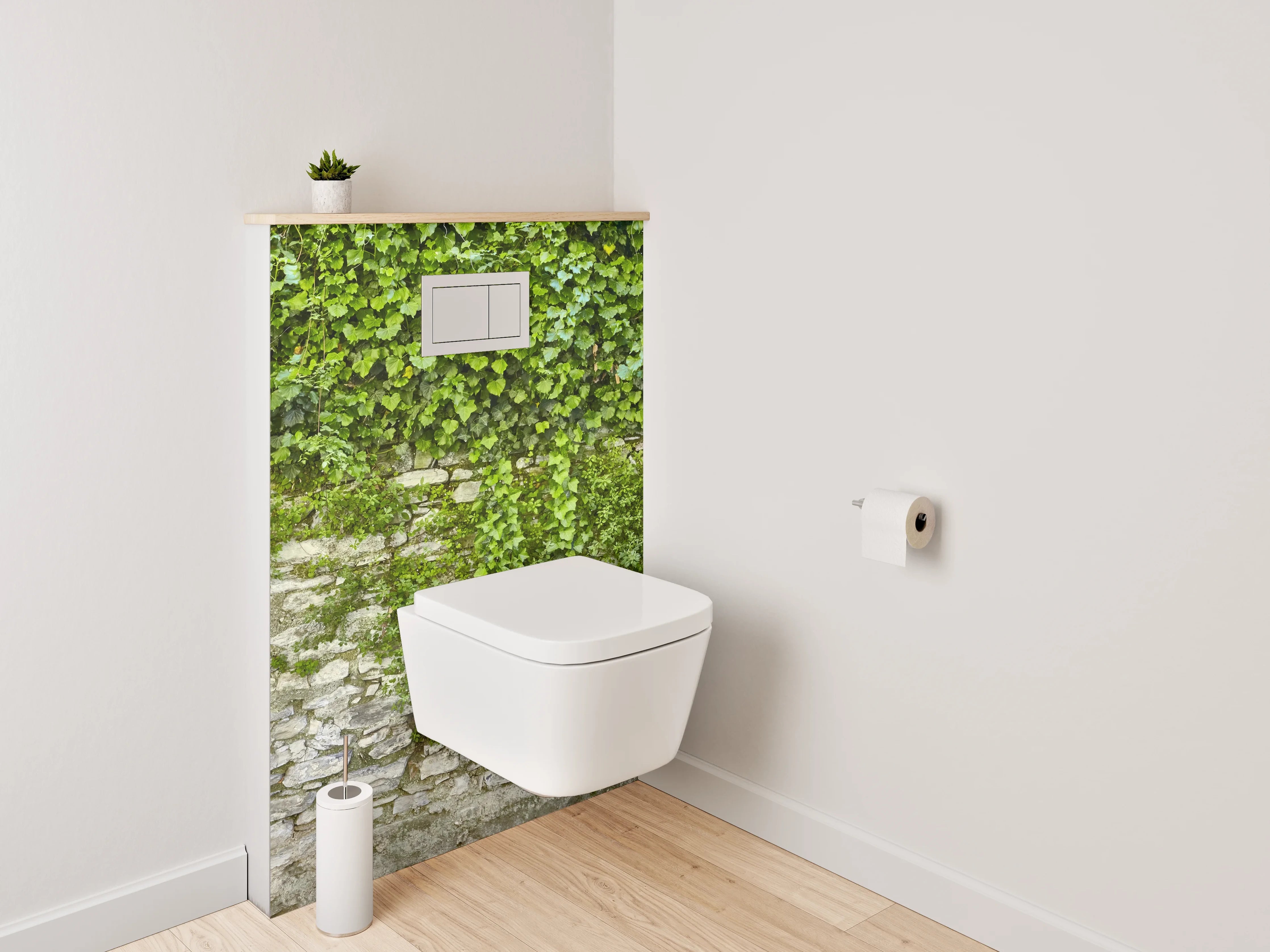 WC-Rückwand - Natursteinmauer mit Efeu