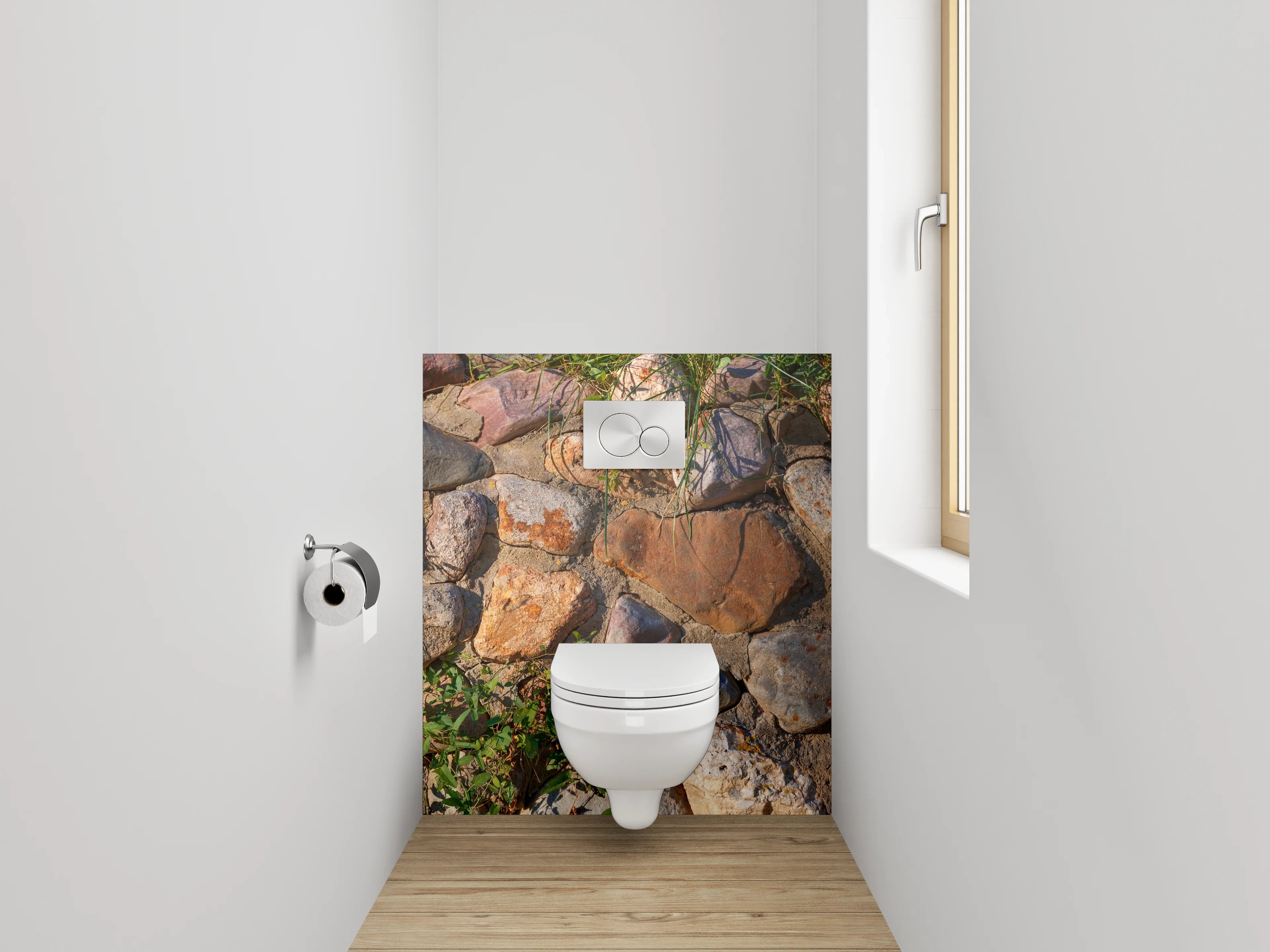 WC-Rückwand - Natursteinmauer mit Pflanzen