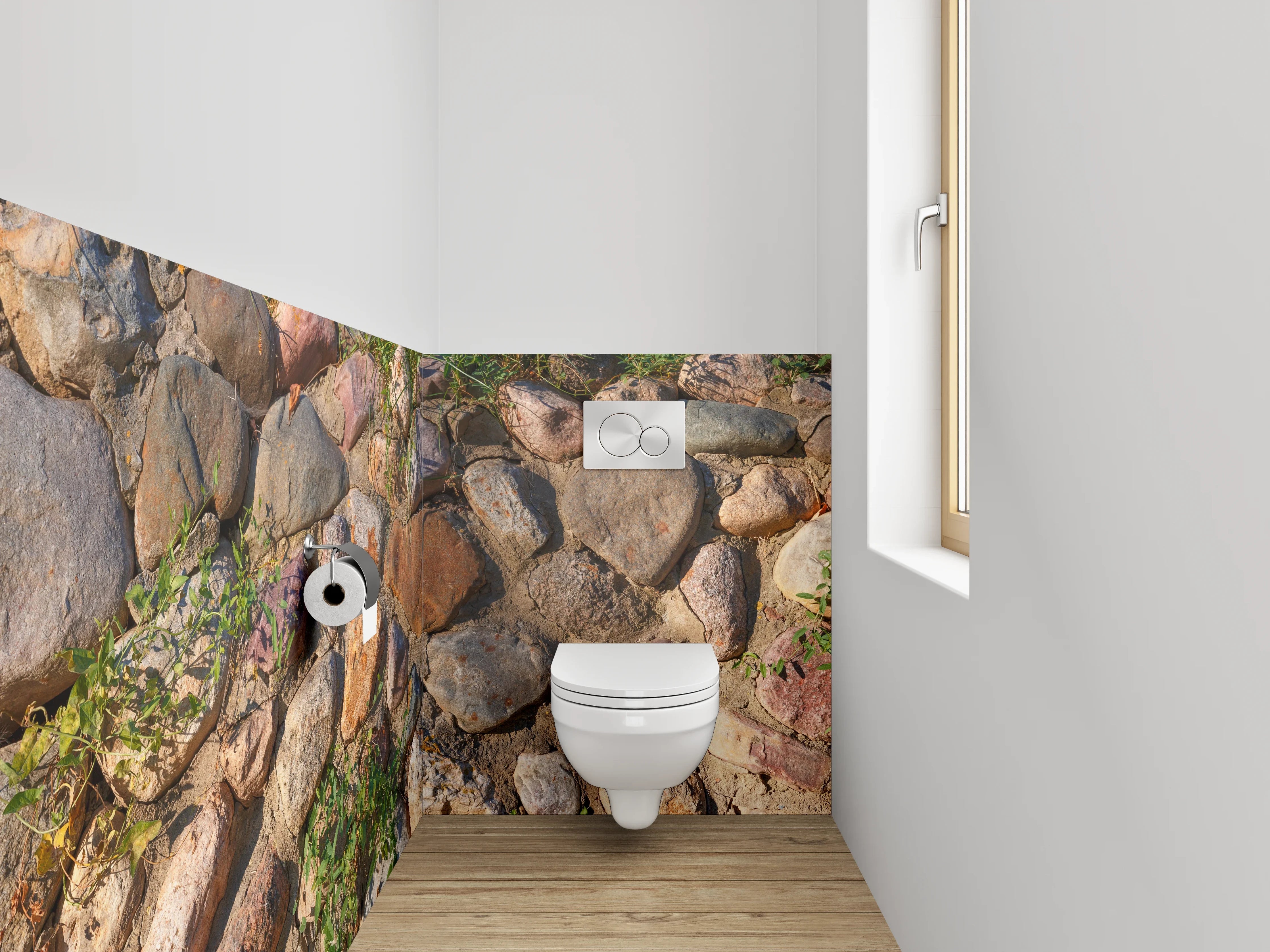 WC-Rückwand - Natursteinmauer mit Pflanzen