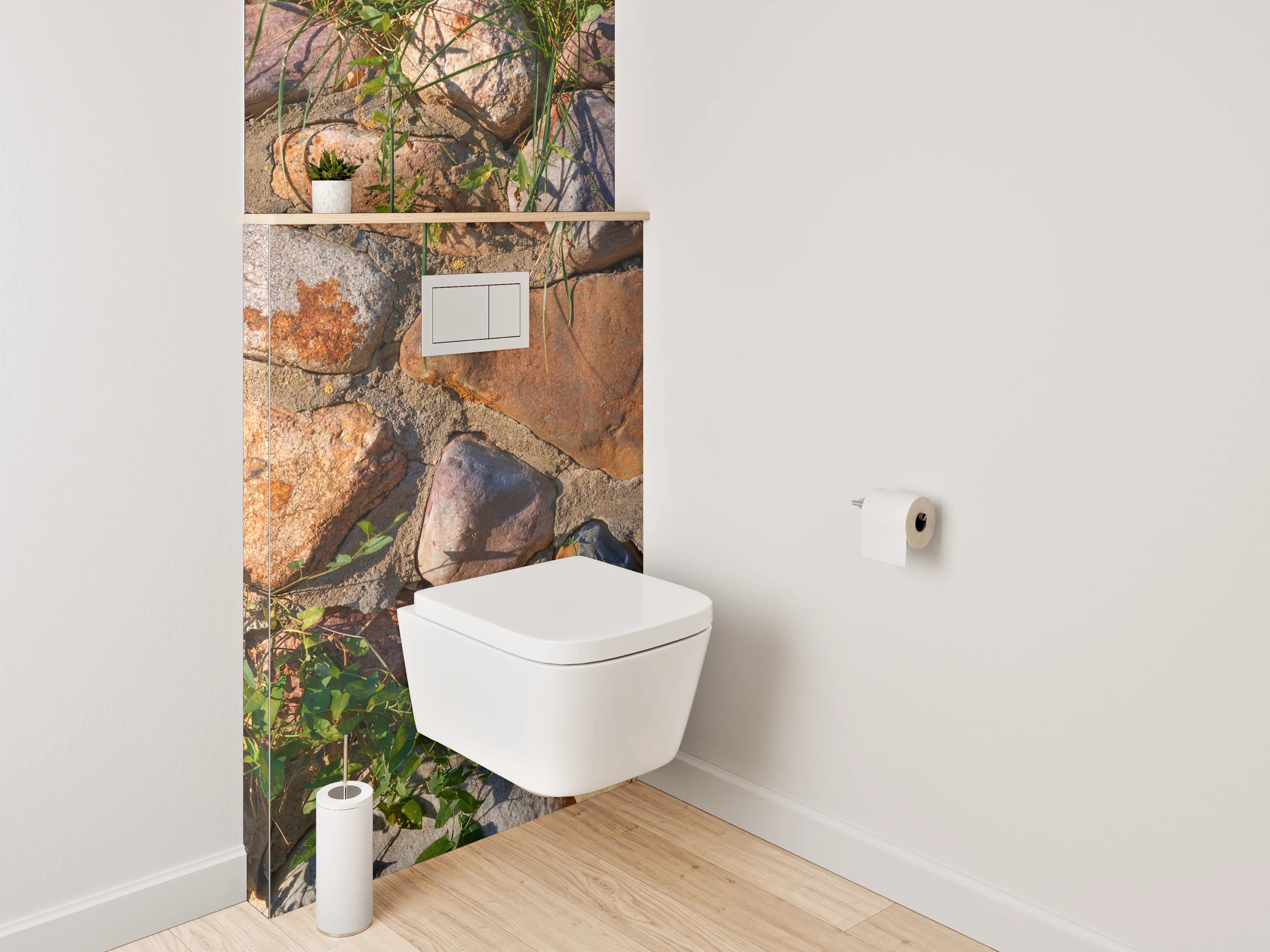 WC-Rückwand - Natursteinmauer mit Pflanzen