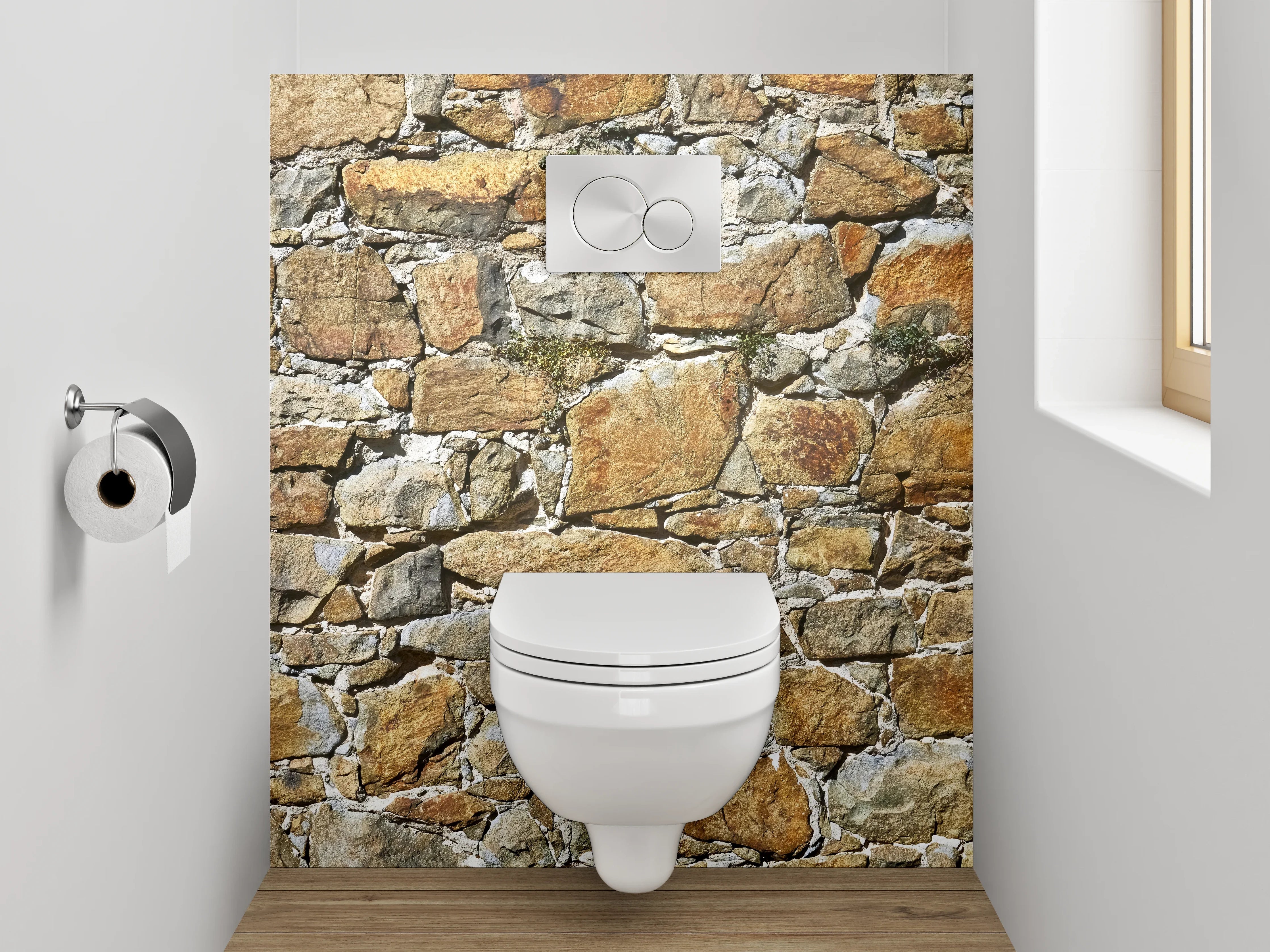 WC-Rückwand - Natursteinmauer rustikal Braun Grau