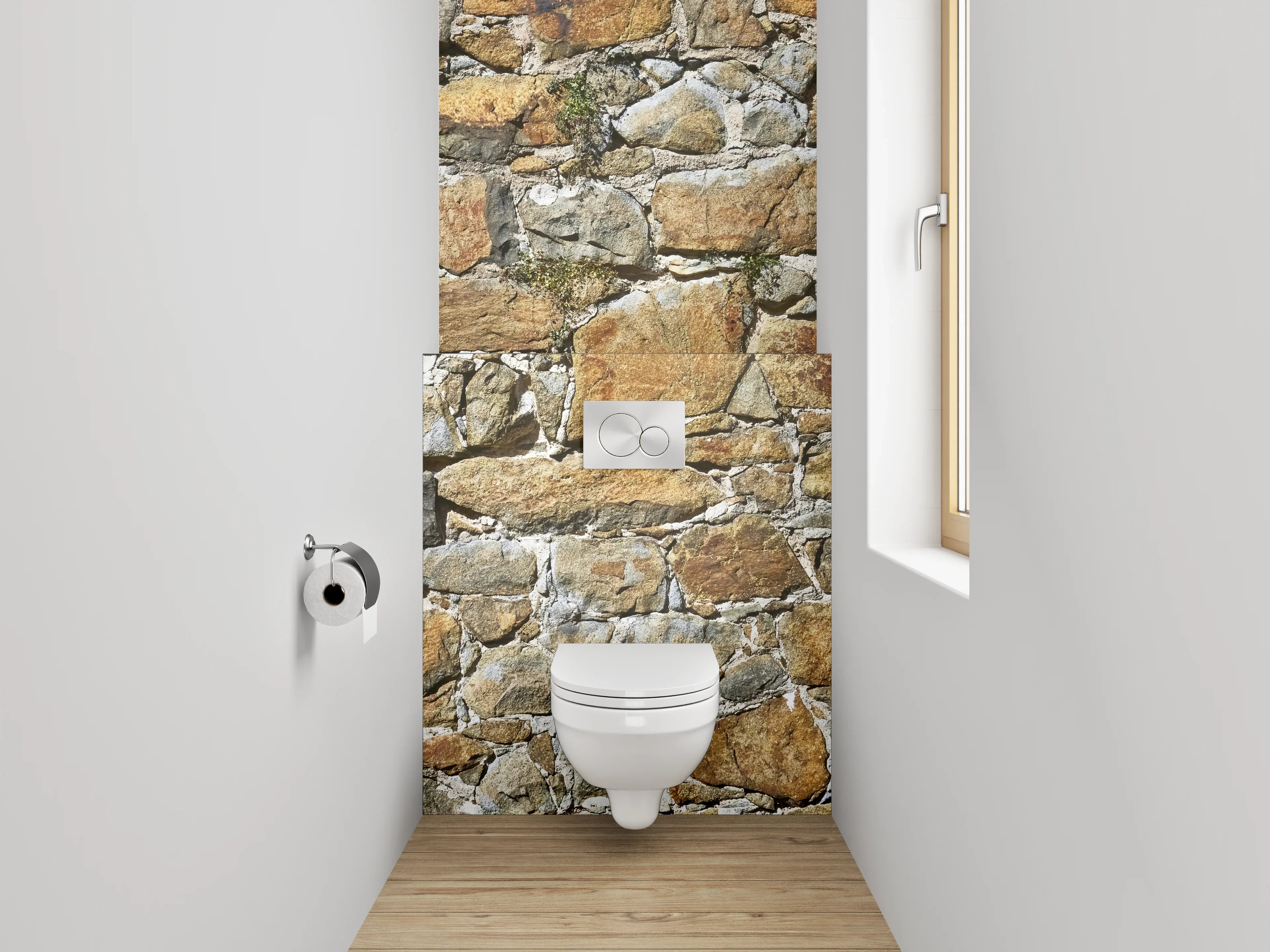 WC-Rückwand - Natursteinmauer rustikal Braun Grau