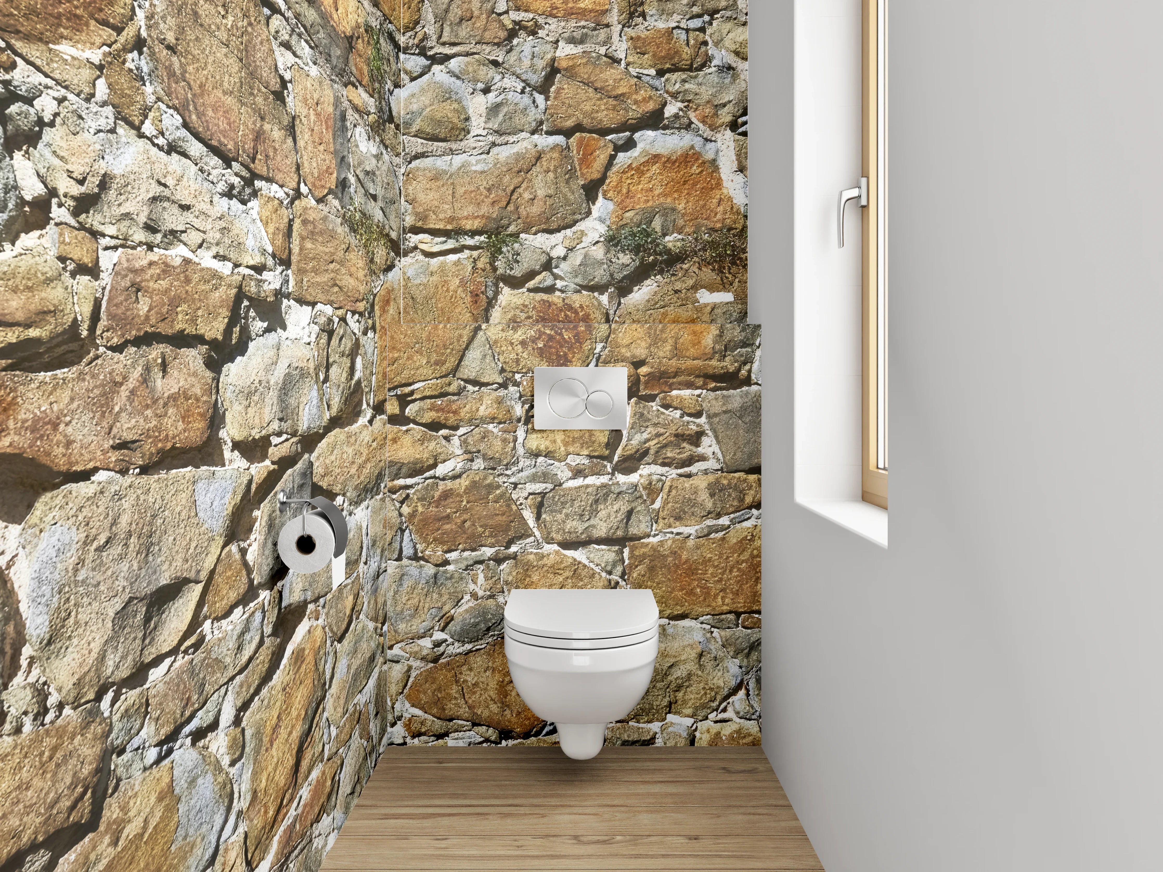 WC-Rückwand - Natursteinmauer rustikal Braun Grau