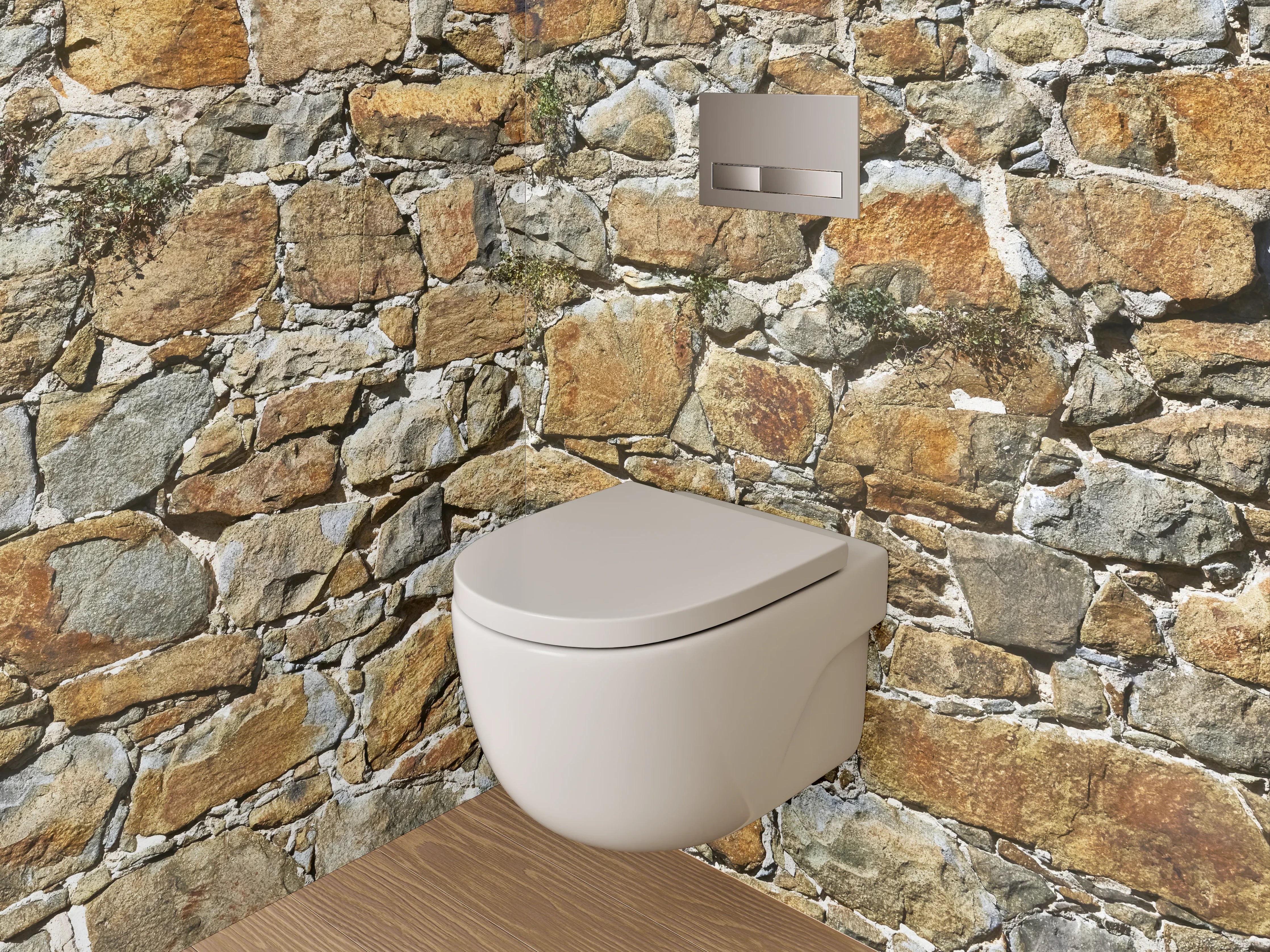 WC-Rückwand - Natursteinmauer rustikal Braun Grau