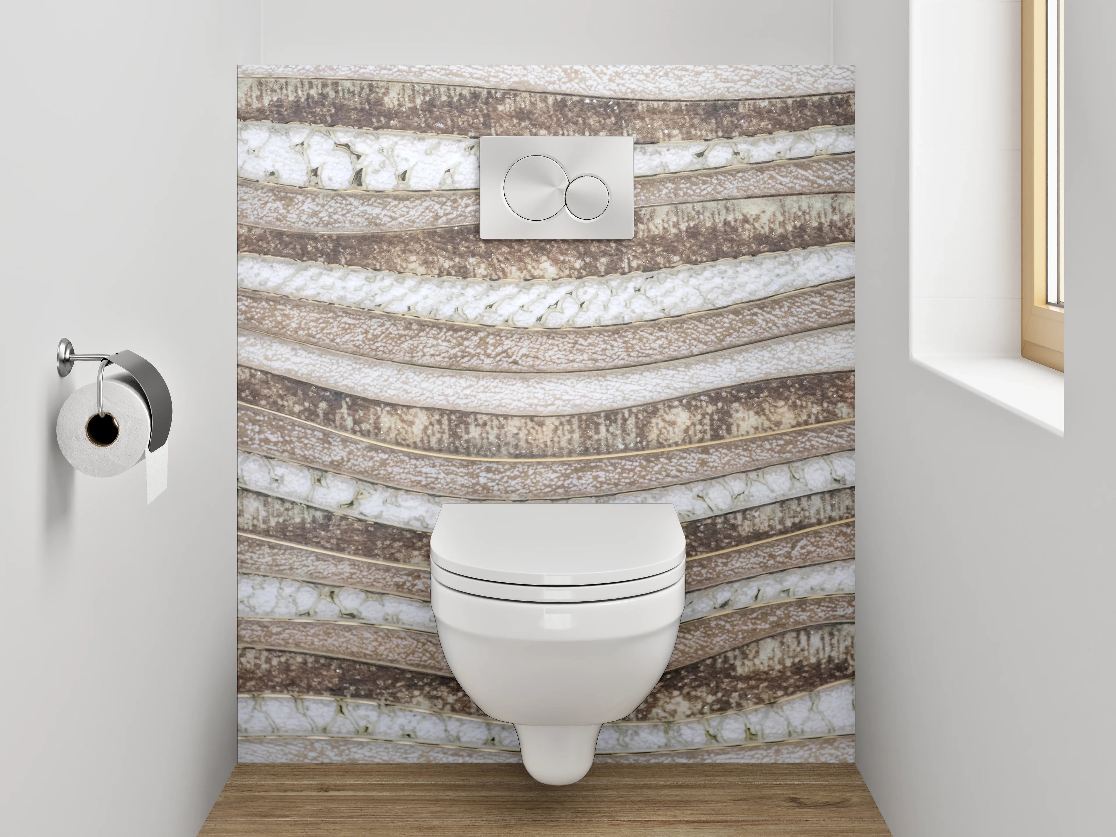 WC-Rückwand - Natursteinwellen in Sand- und Beigetönen