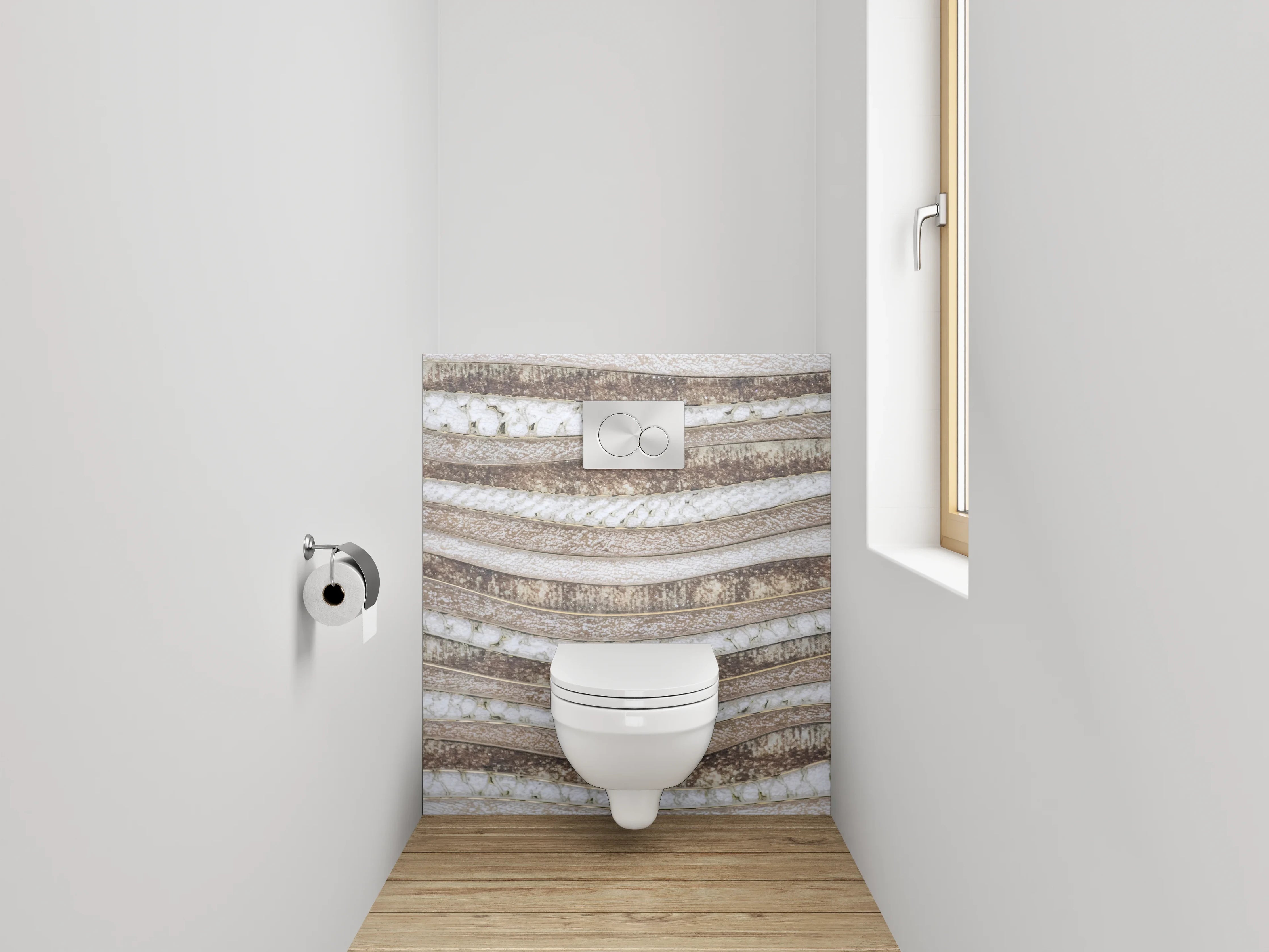 WC-Rückwand - Natursteinwellen in Sand- und Beigetönen