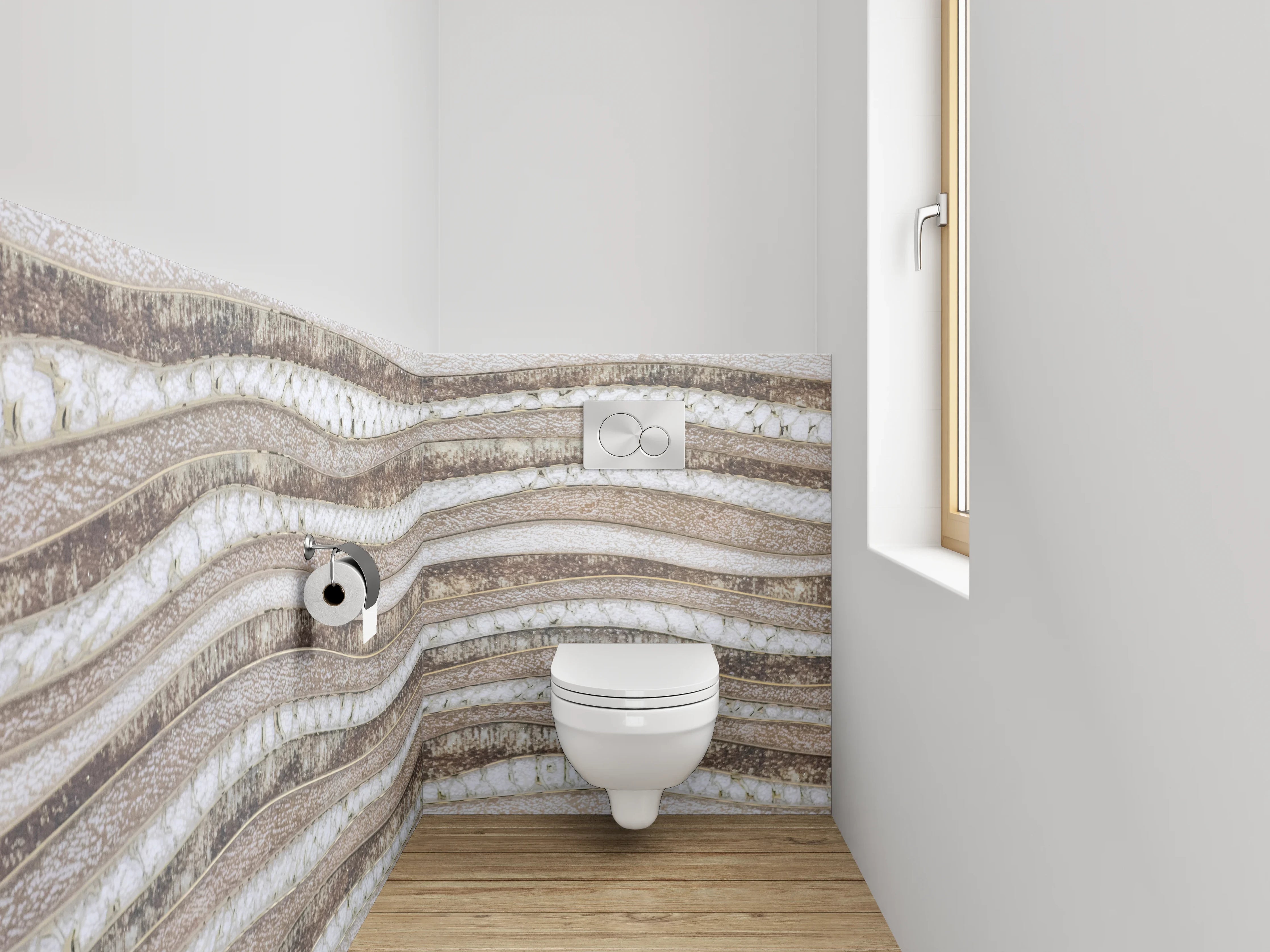 WC-Rückwand - Natursteinwellen in Sand- und Beigetönen