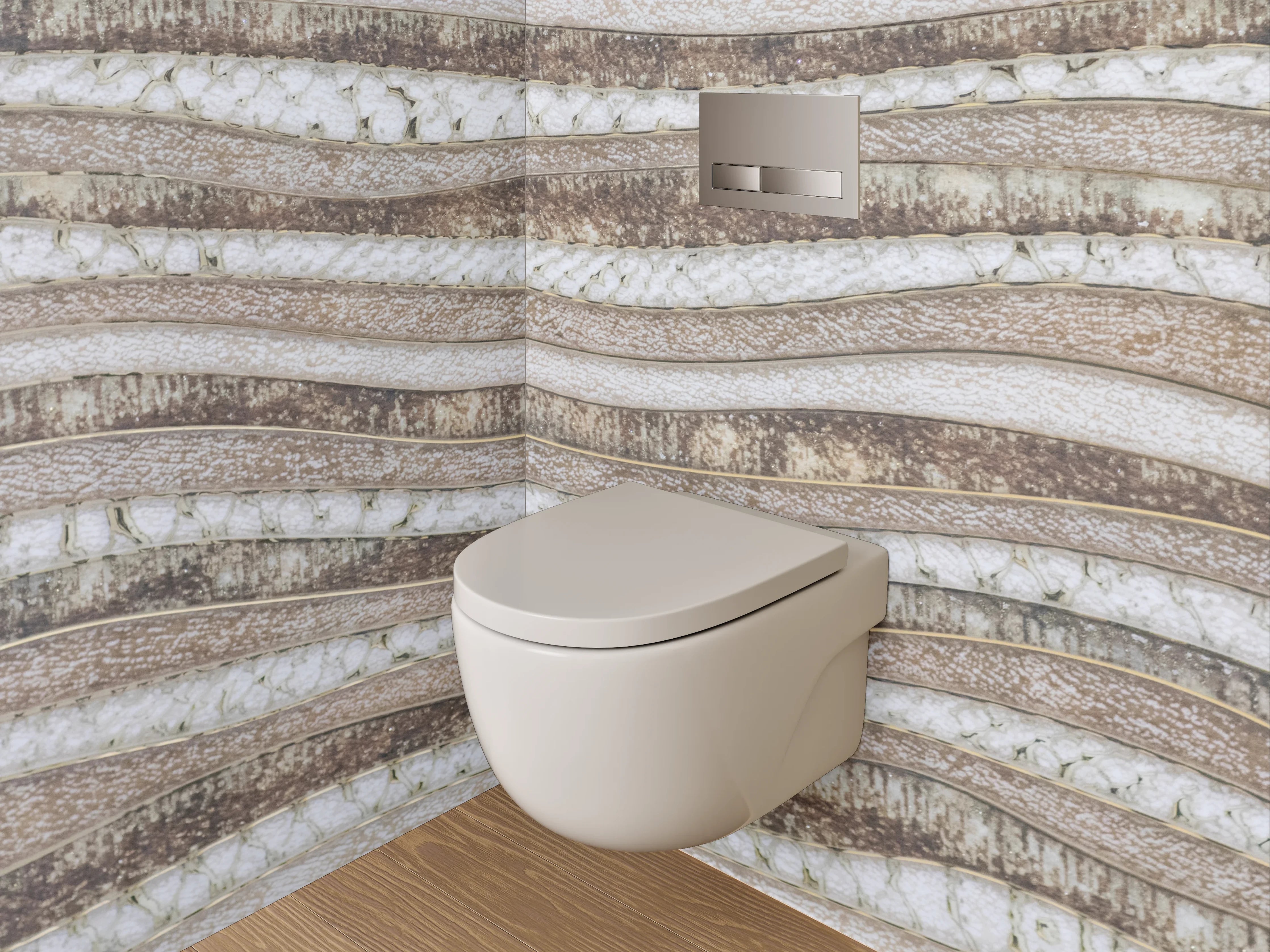 WC-Rückwand - Natursteinwellen in Sand- und Beigetönen