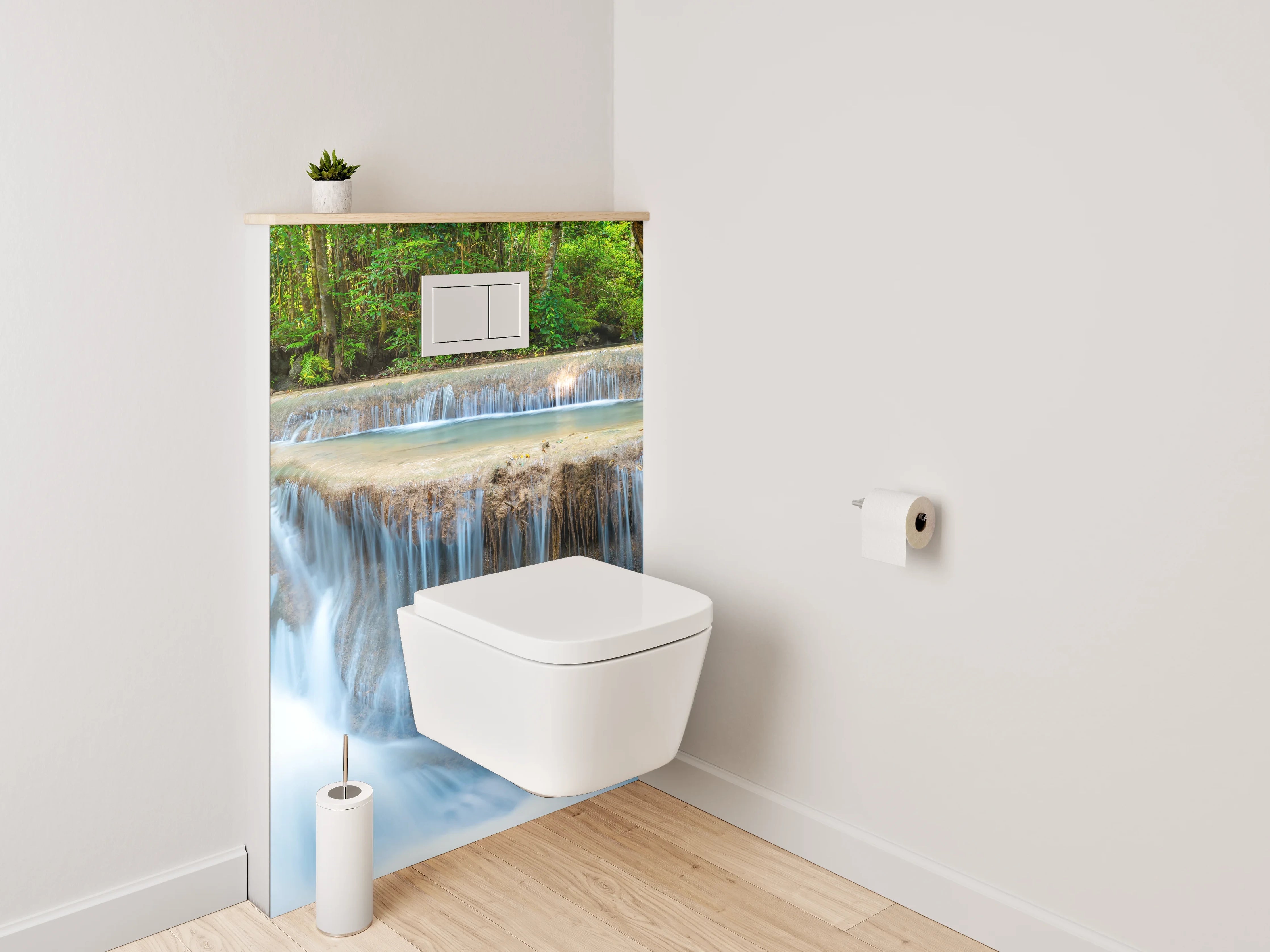 WC-Rückwand - Nebelgraue Wasserfälle im weißen Urwald