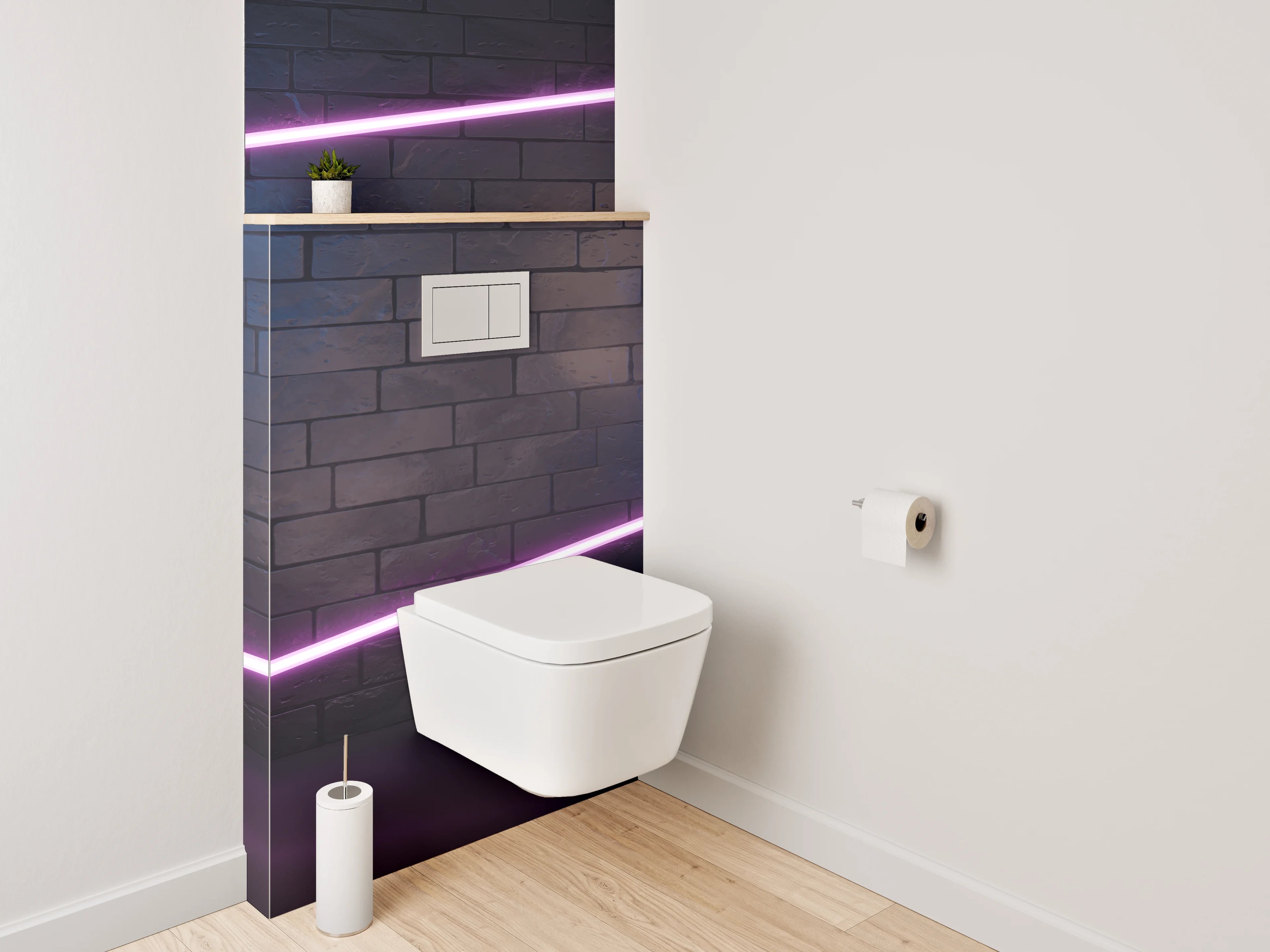 WC-Rückwand - Neon Lichter auf Ziegelwand – Modernes Design