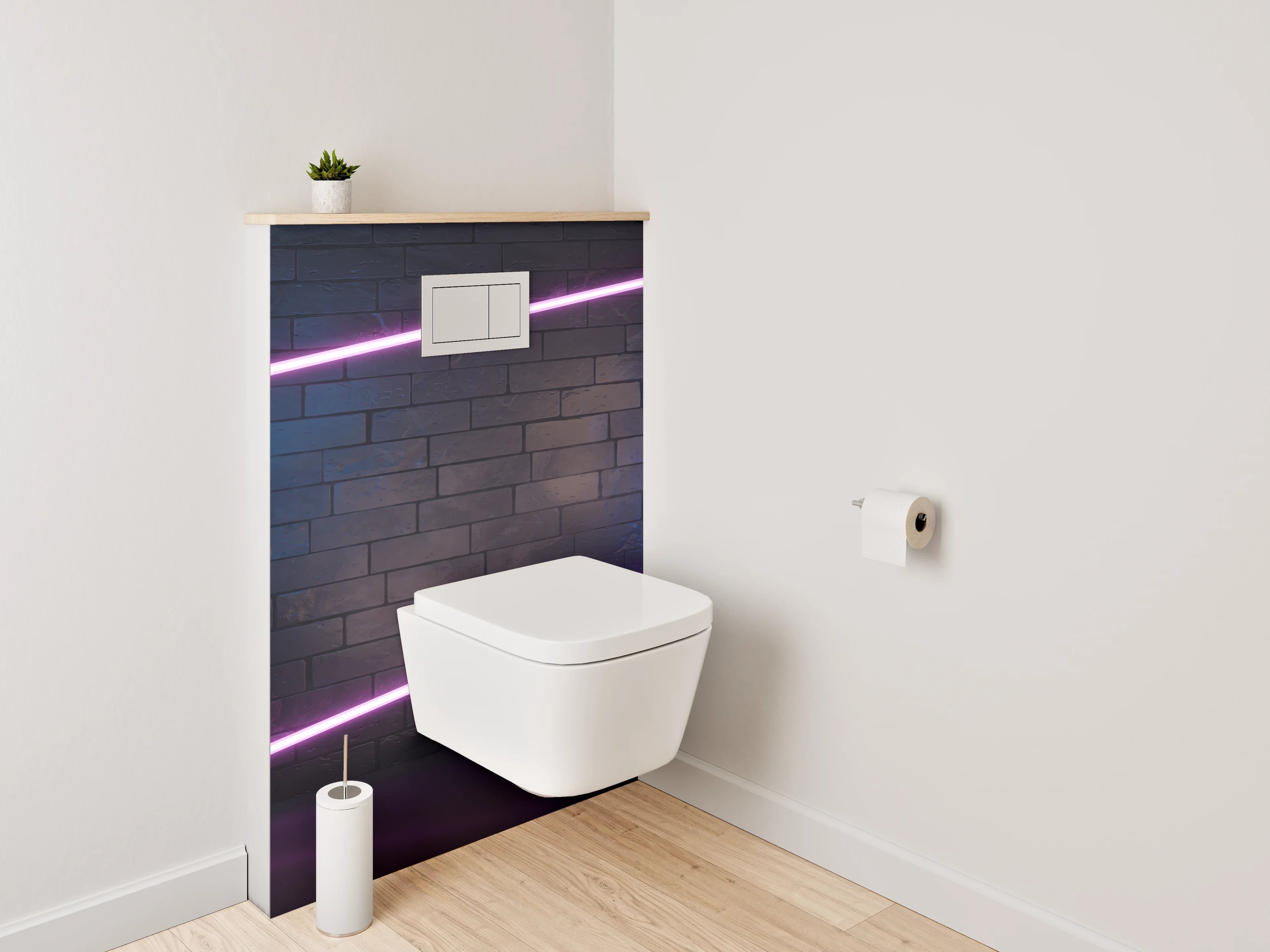 WC-Rückwand - Neon Lichter auf Ziegelwand – Modernes Design