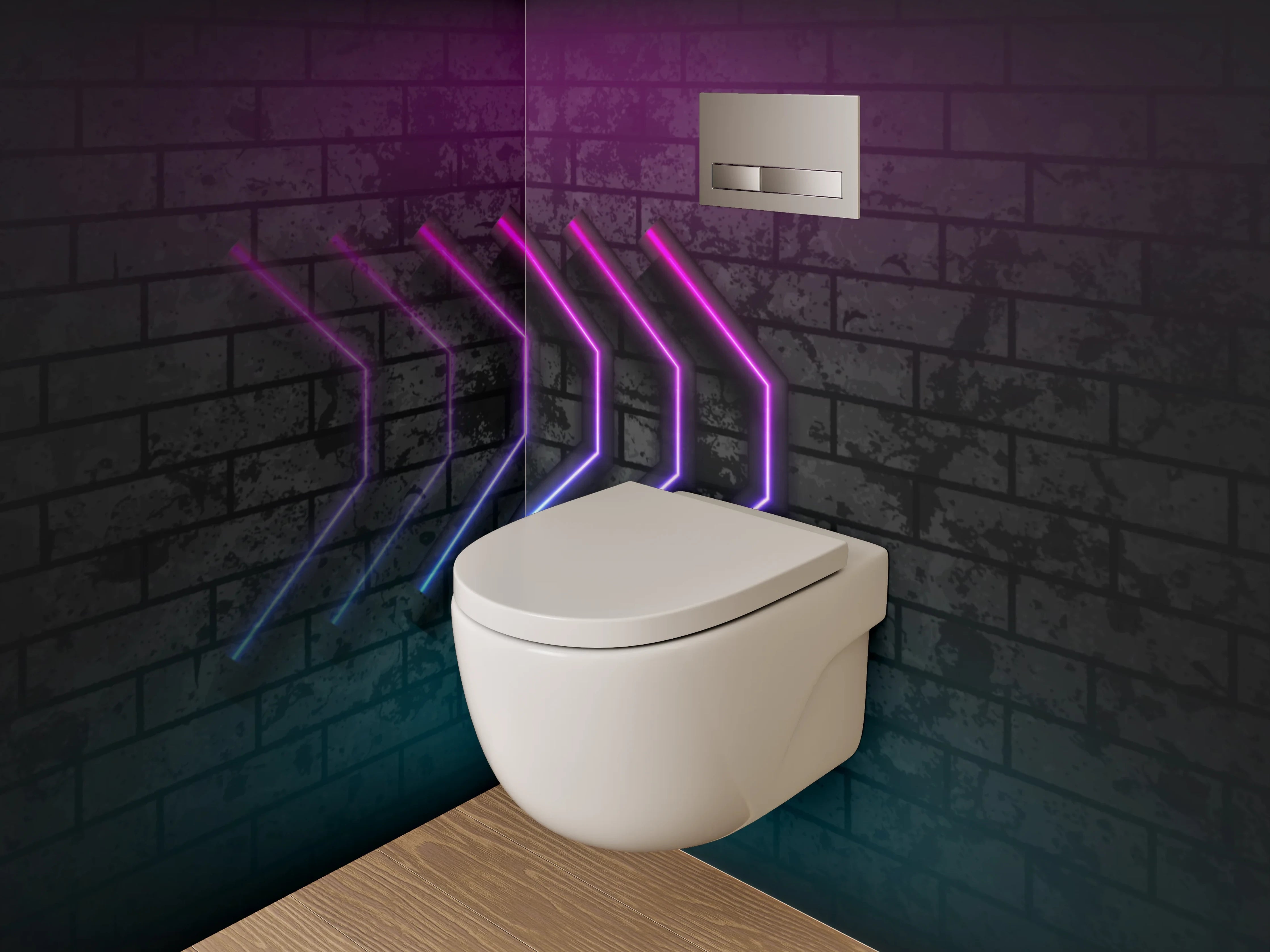 WC-Rückwand - Neon-Pfeile auf Ziegelwand – Retro Kunst