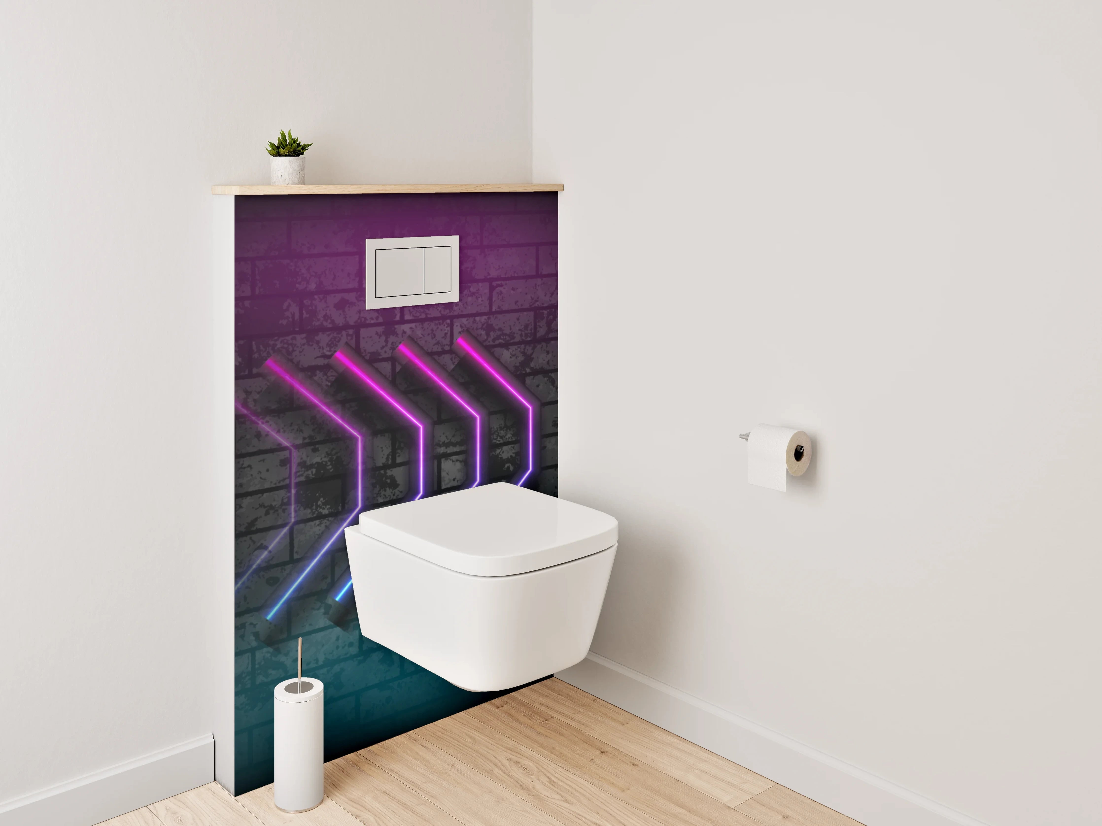 WC-Rückwand - Neon-Pfeile auf Ziegelwand – Retro Kunst