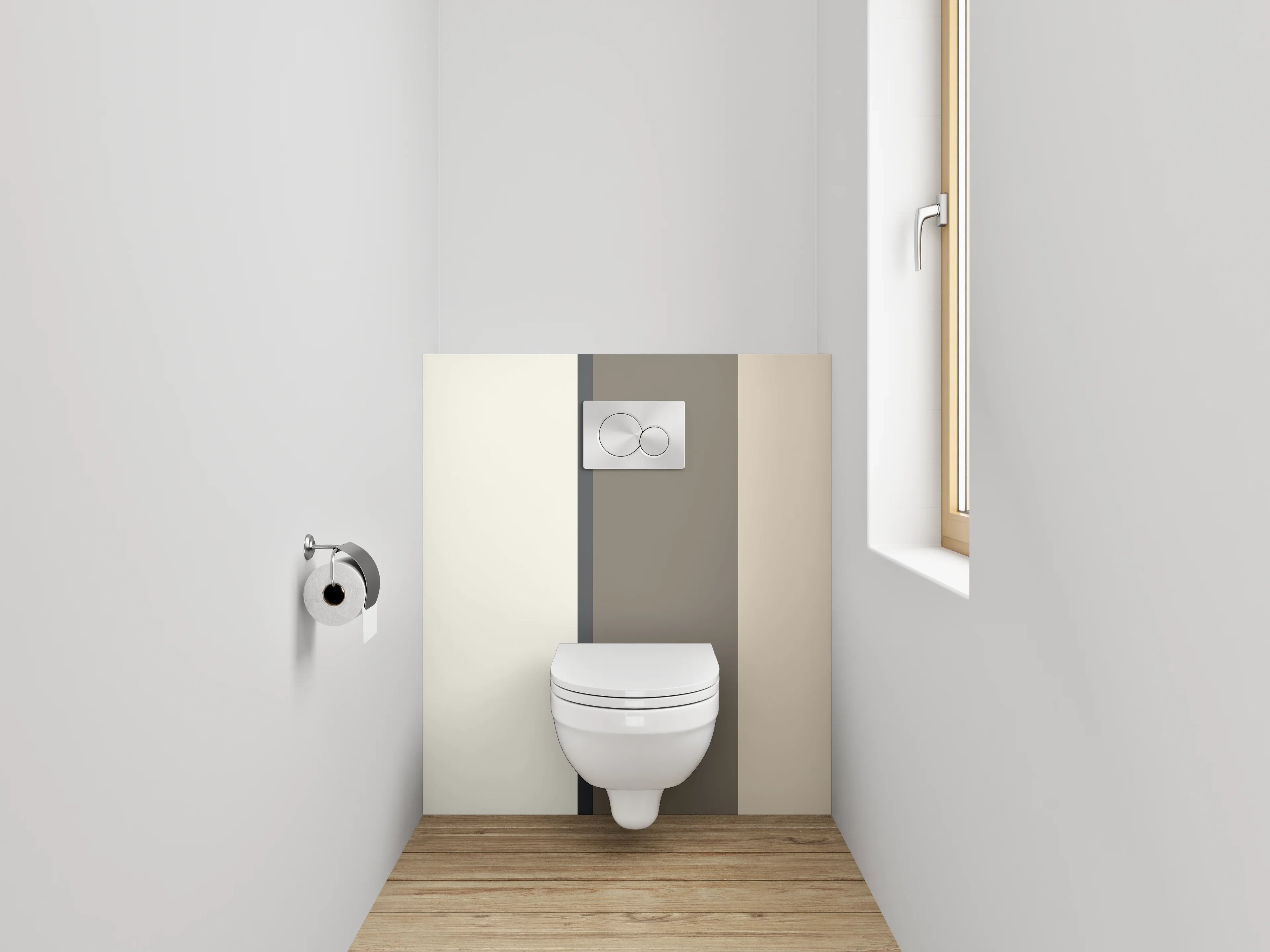 WC-Rückwand - Neutrale Farbpalette in Beige und Grau