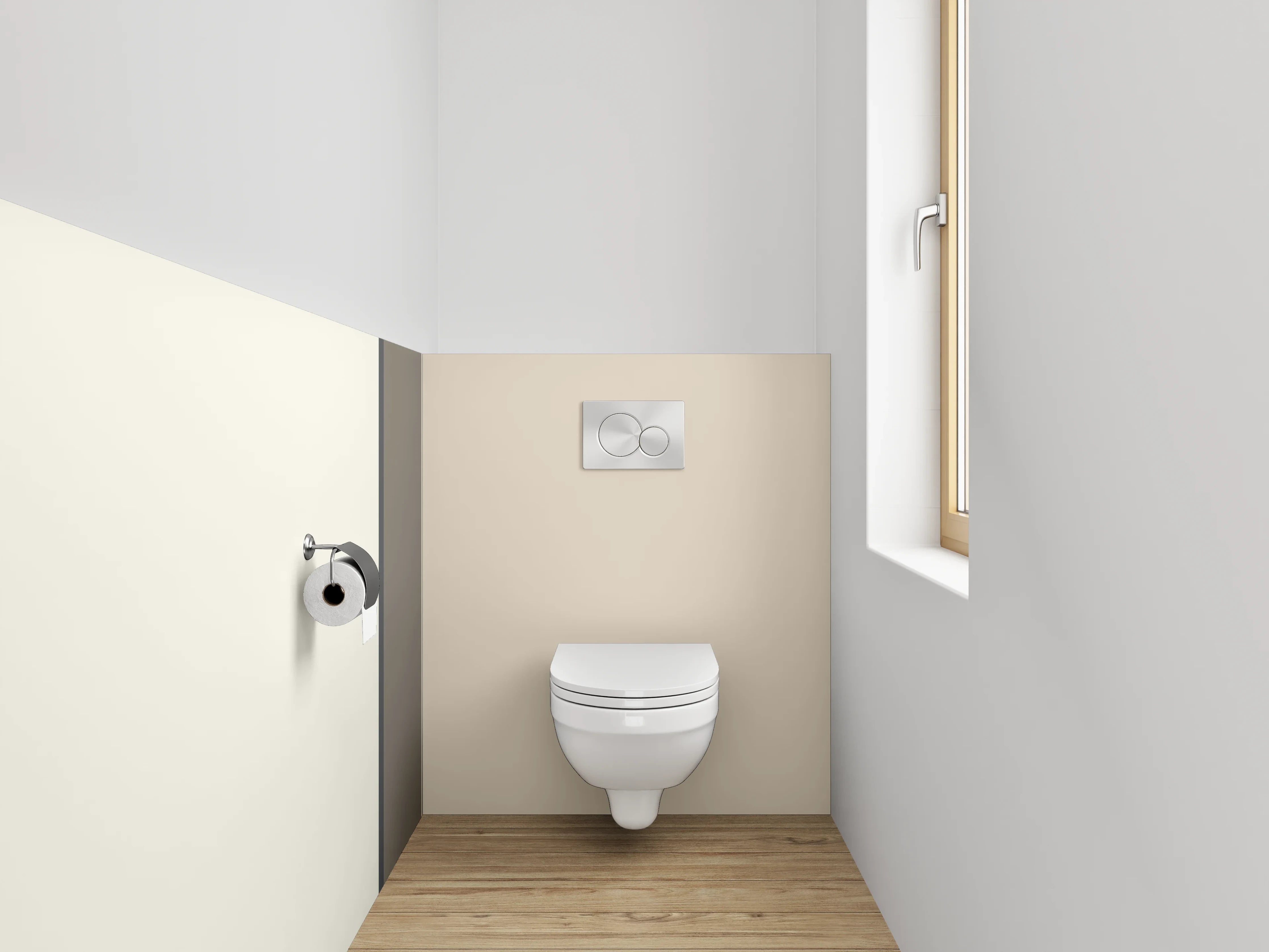 WC-Rückwand - Neutrale Farbpalette in Beige und Grau
