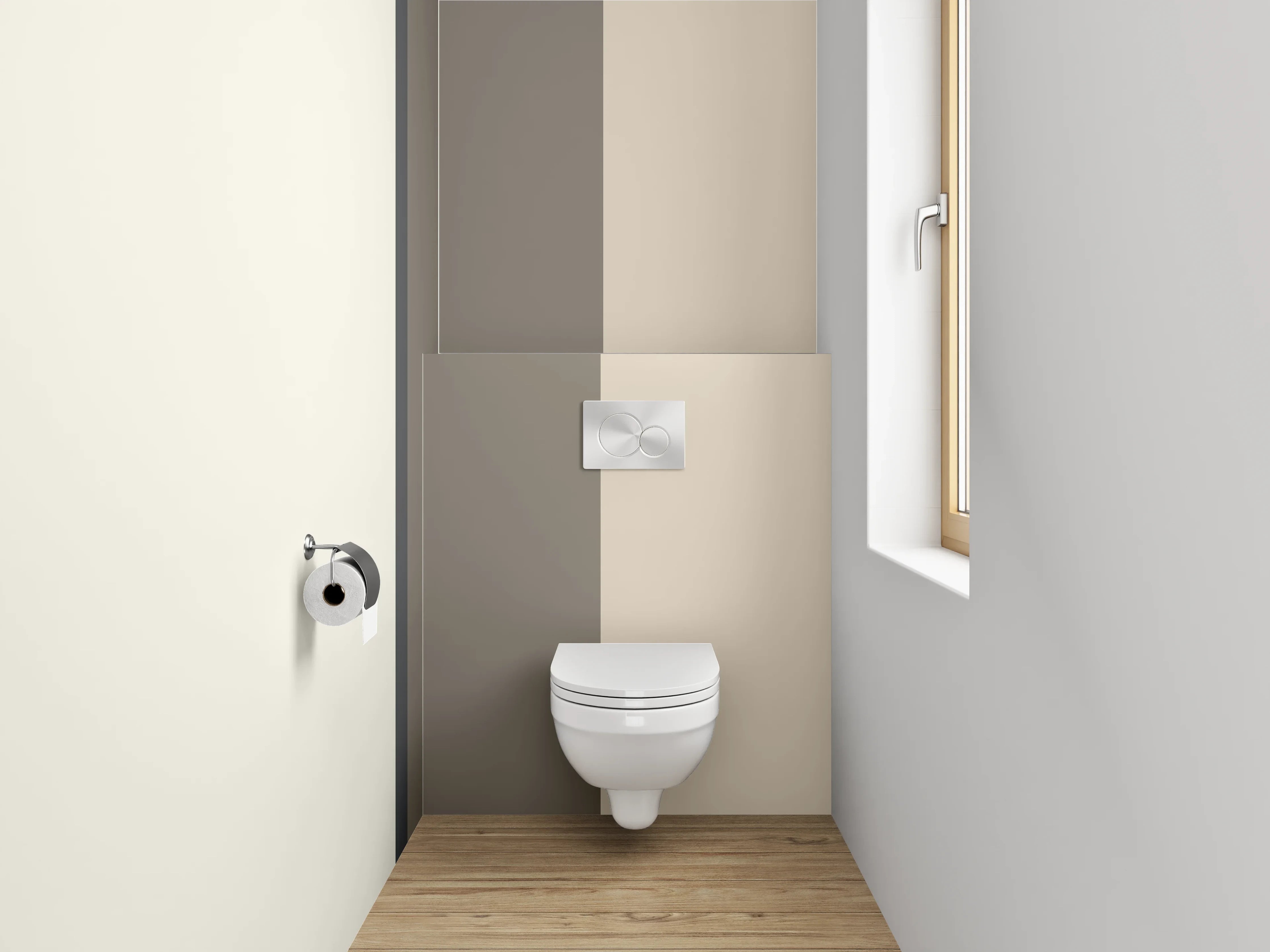 WC-Rückwand - Neutrale Farbpalette in Beige und Grau
