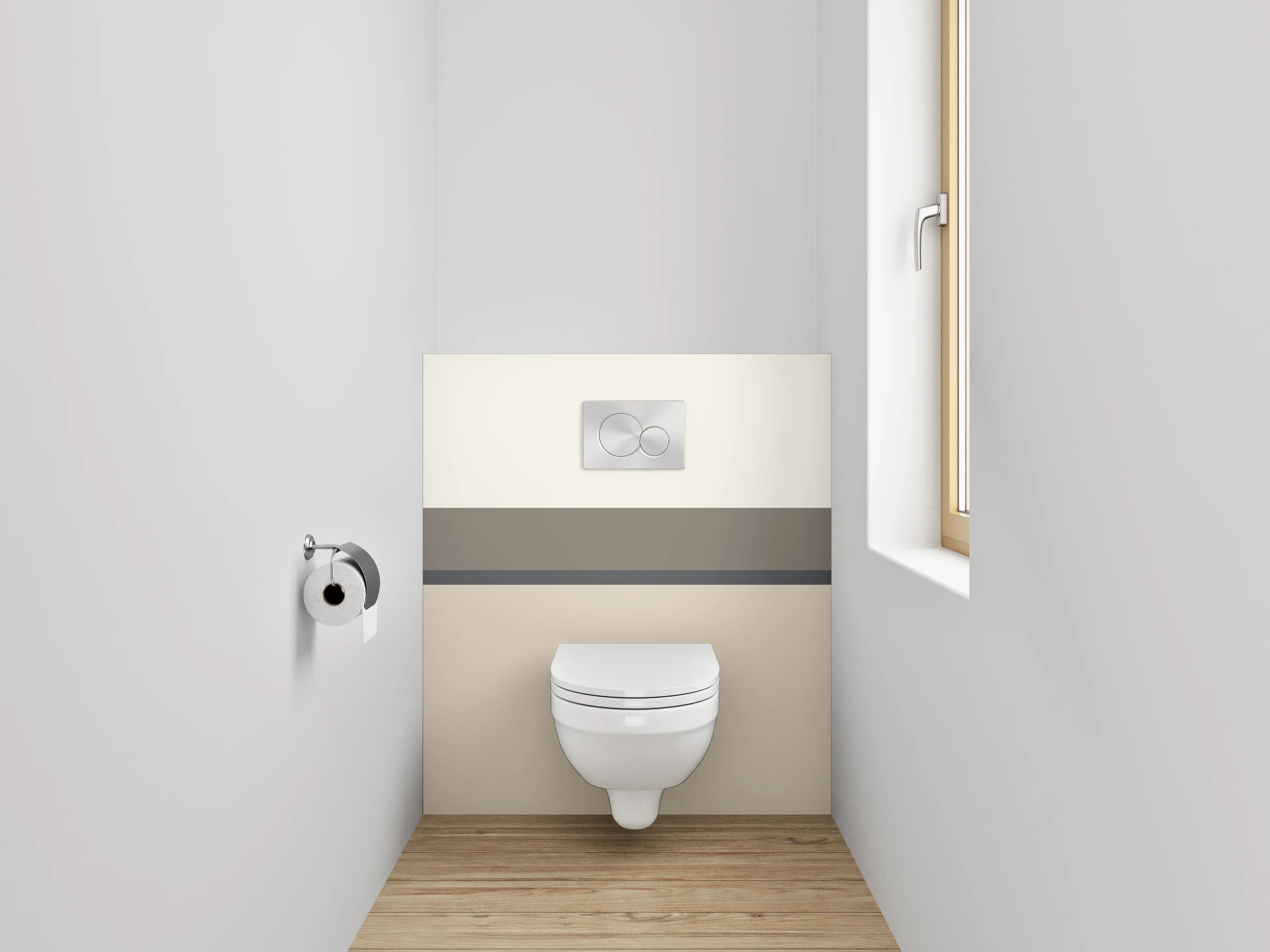 WC-Rückwand - Neutrale Farbstreifen, Beige und Grau