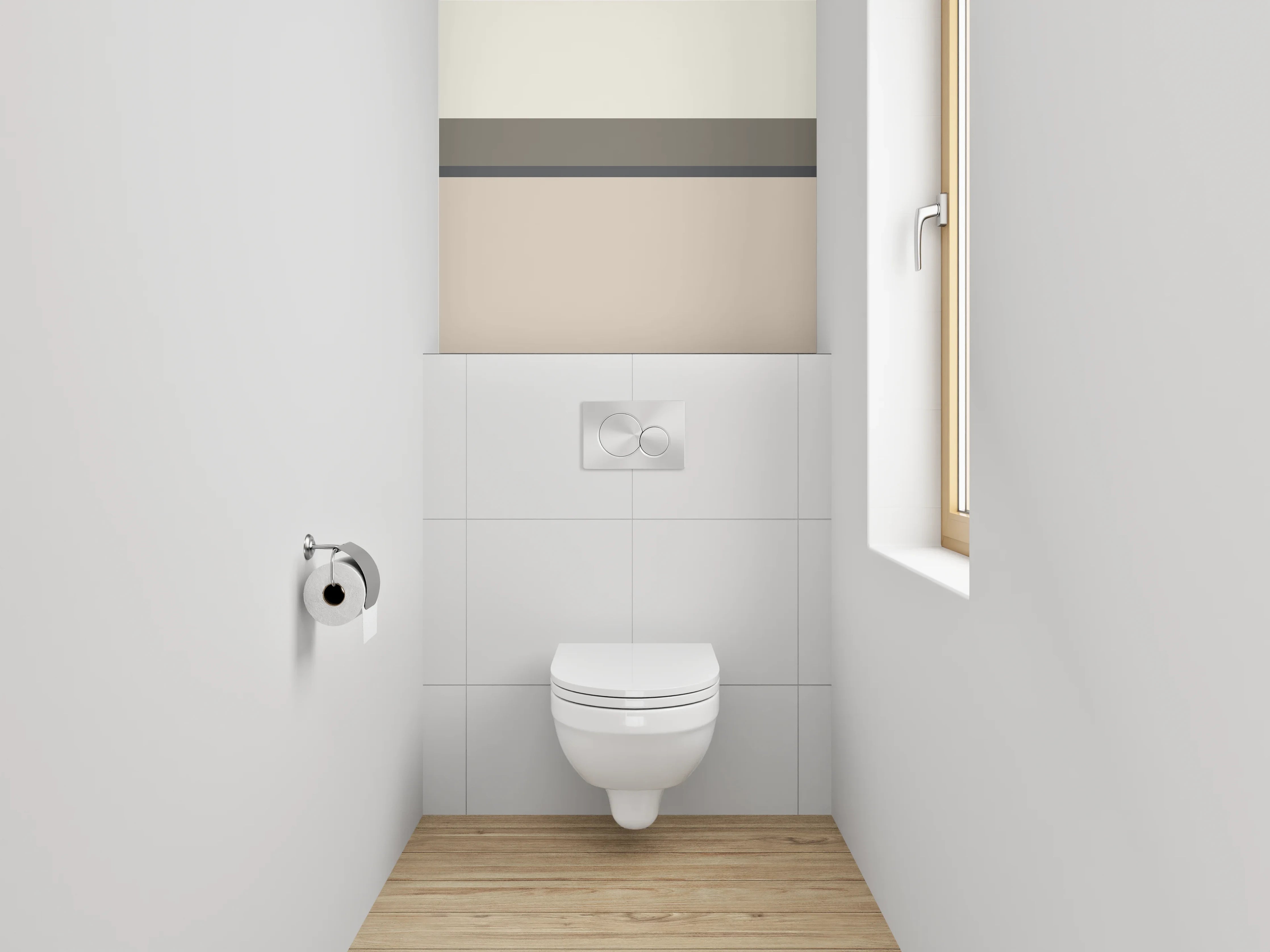 WC-Rückwand - Neutrale Farbstreifen, Beige und Grau