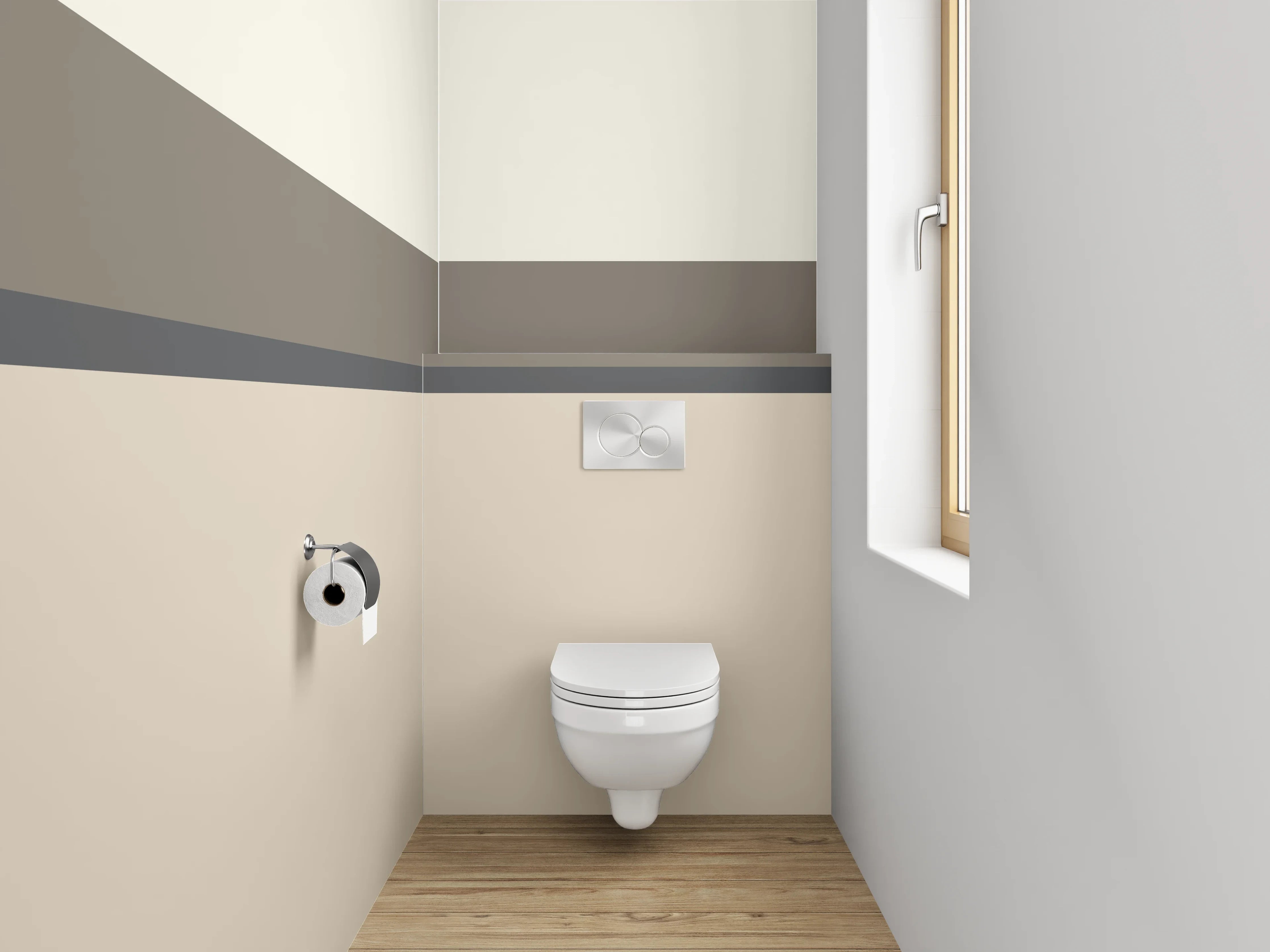 WC-Rückwand - Neutrale Farbstreifen, Beige und Grau
