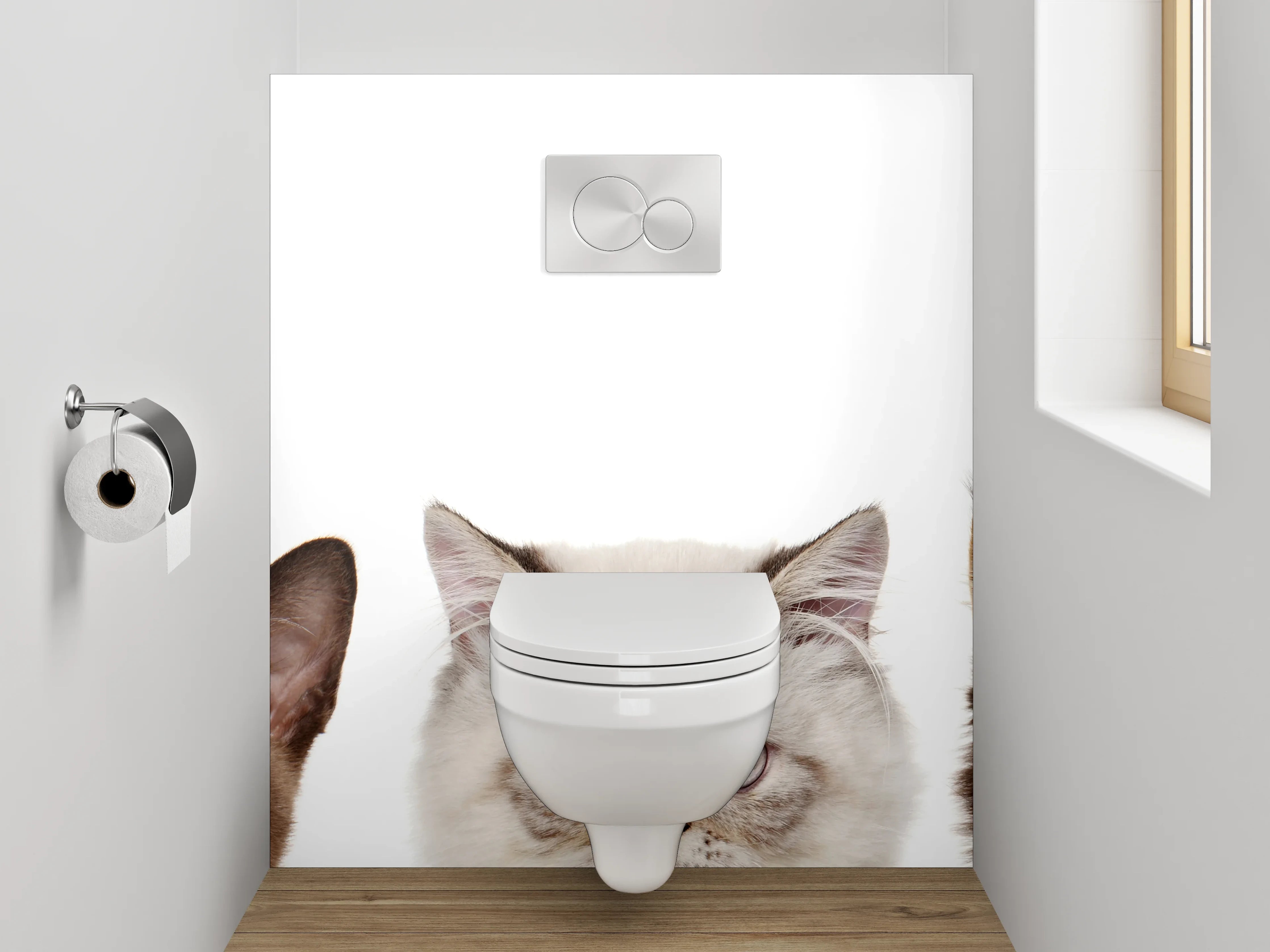 WC-Rückwand - Niedliche Katzenköpfe auf Weiß