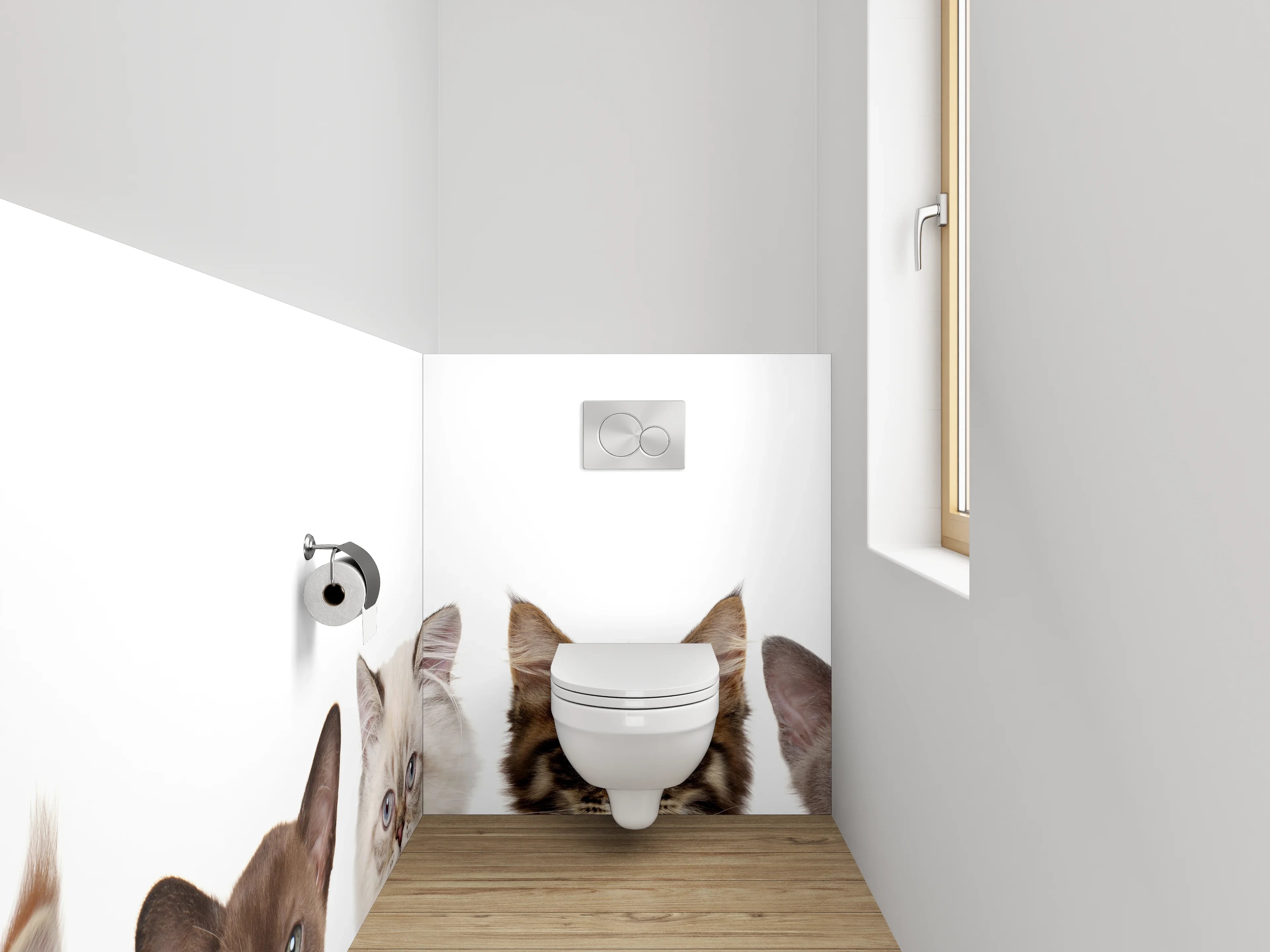 WC-Rückwand - Niedliche Katzenköpfe auf Weiß