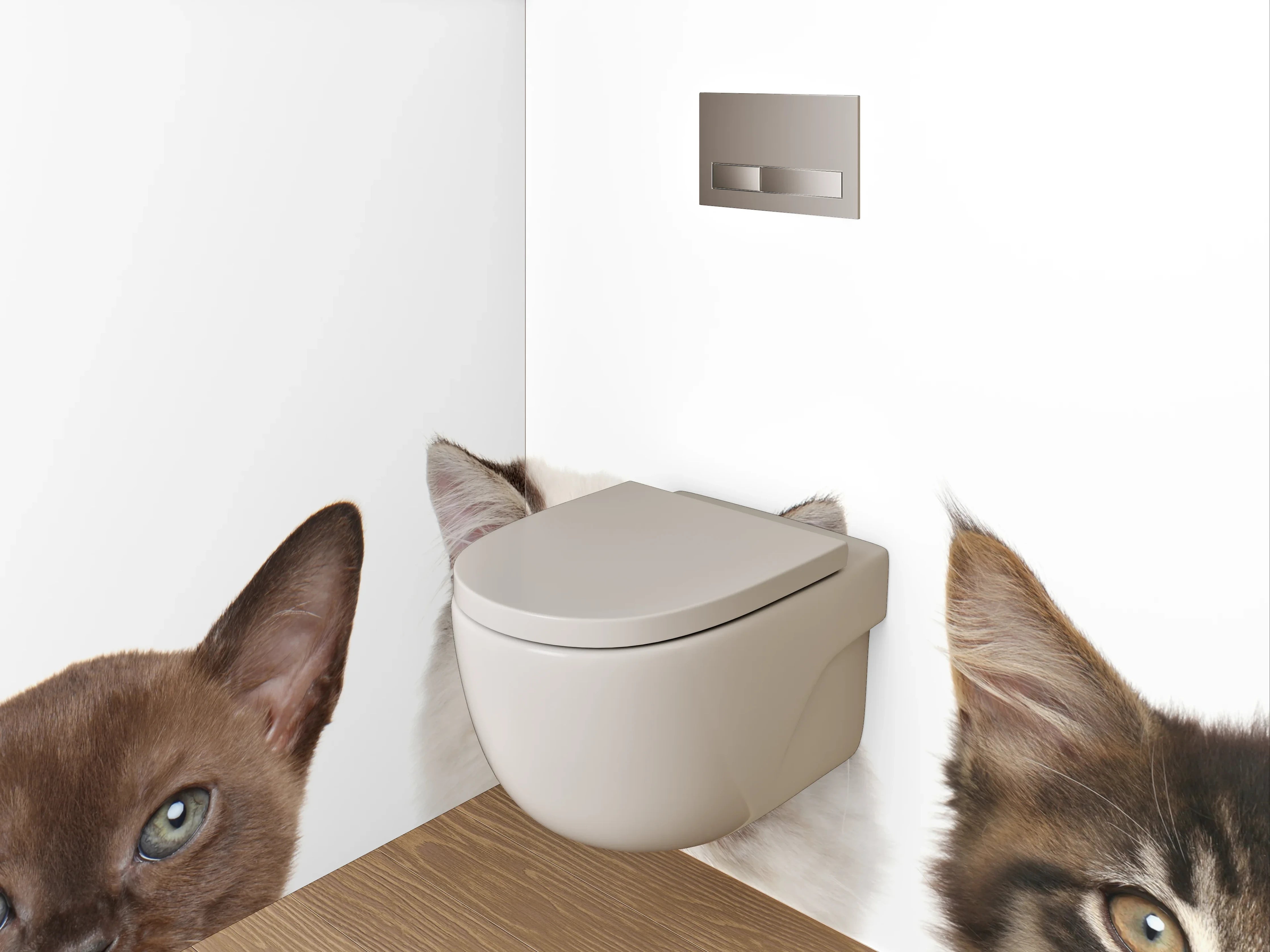 WC-Rückwand - Niedliche Katzenköpfe auf Weiß