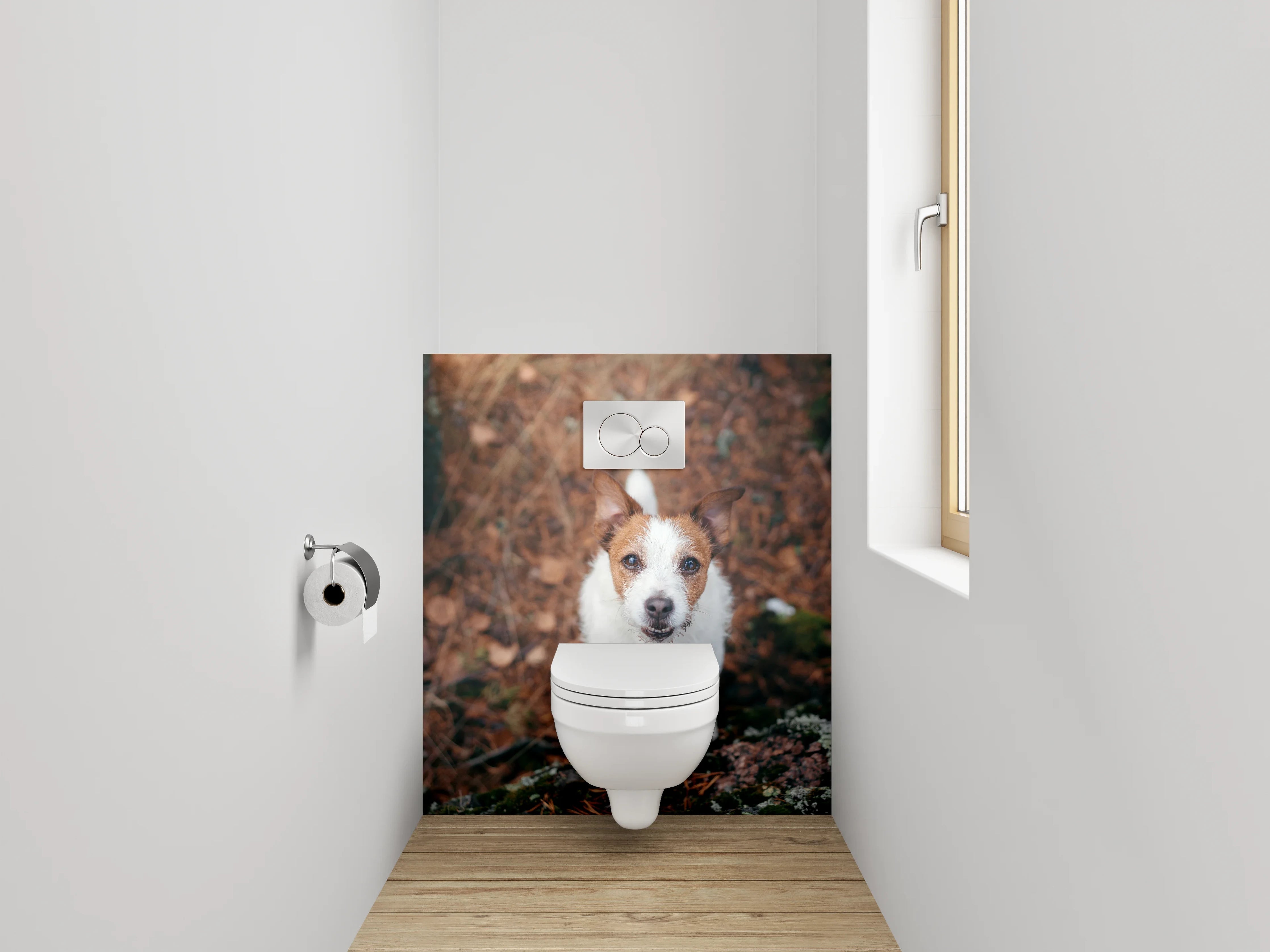 WC-Rückwand - Niedlicher Terrier im herbstlichen Wald