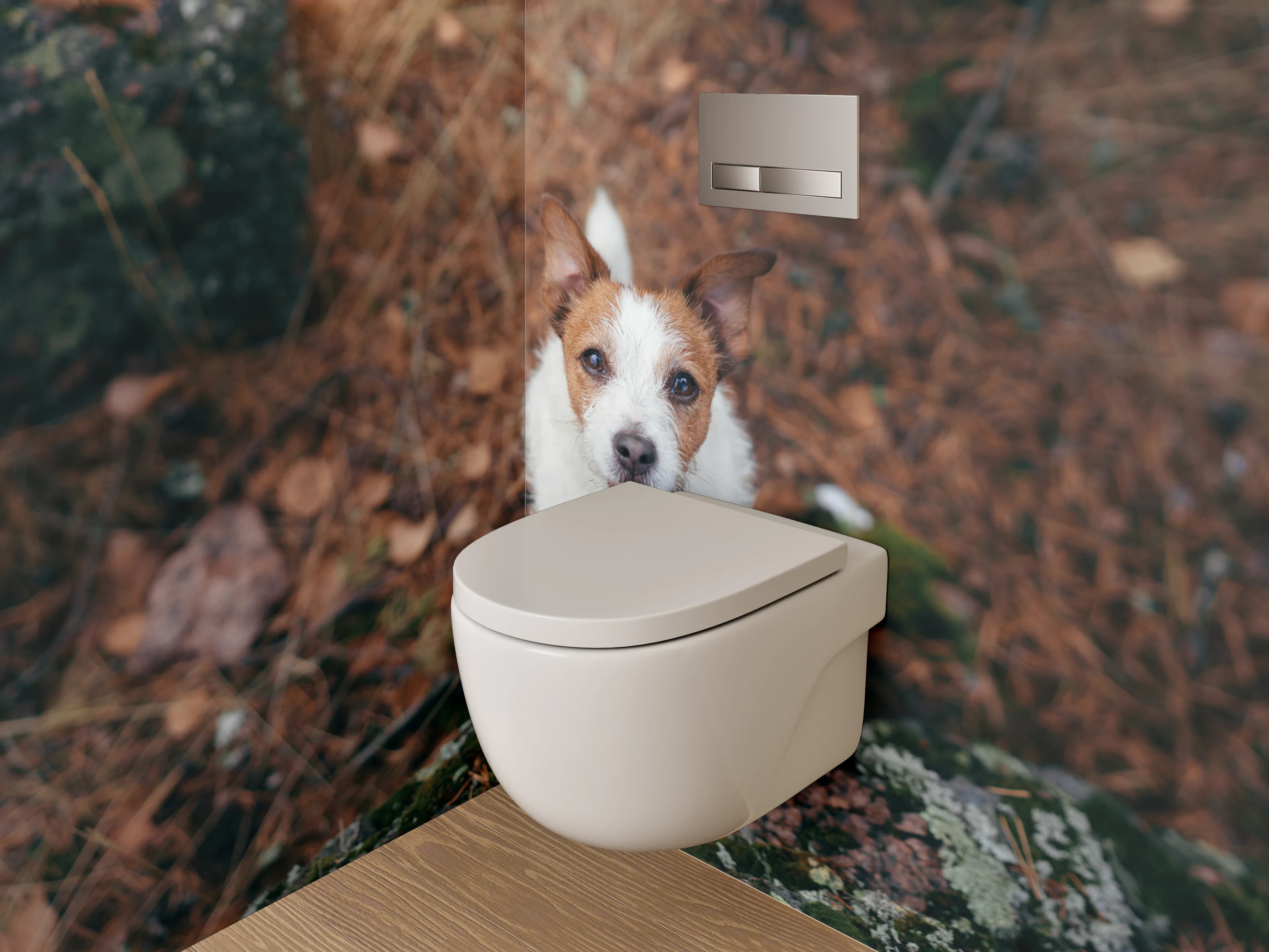 WC-Rückwand - Niedlicher Terrier im herbstlichen Wald
