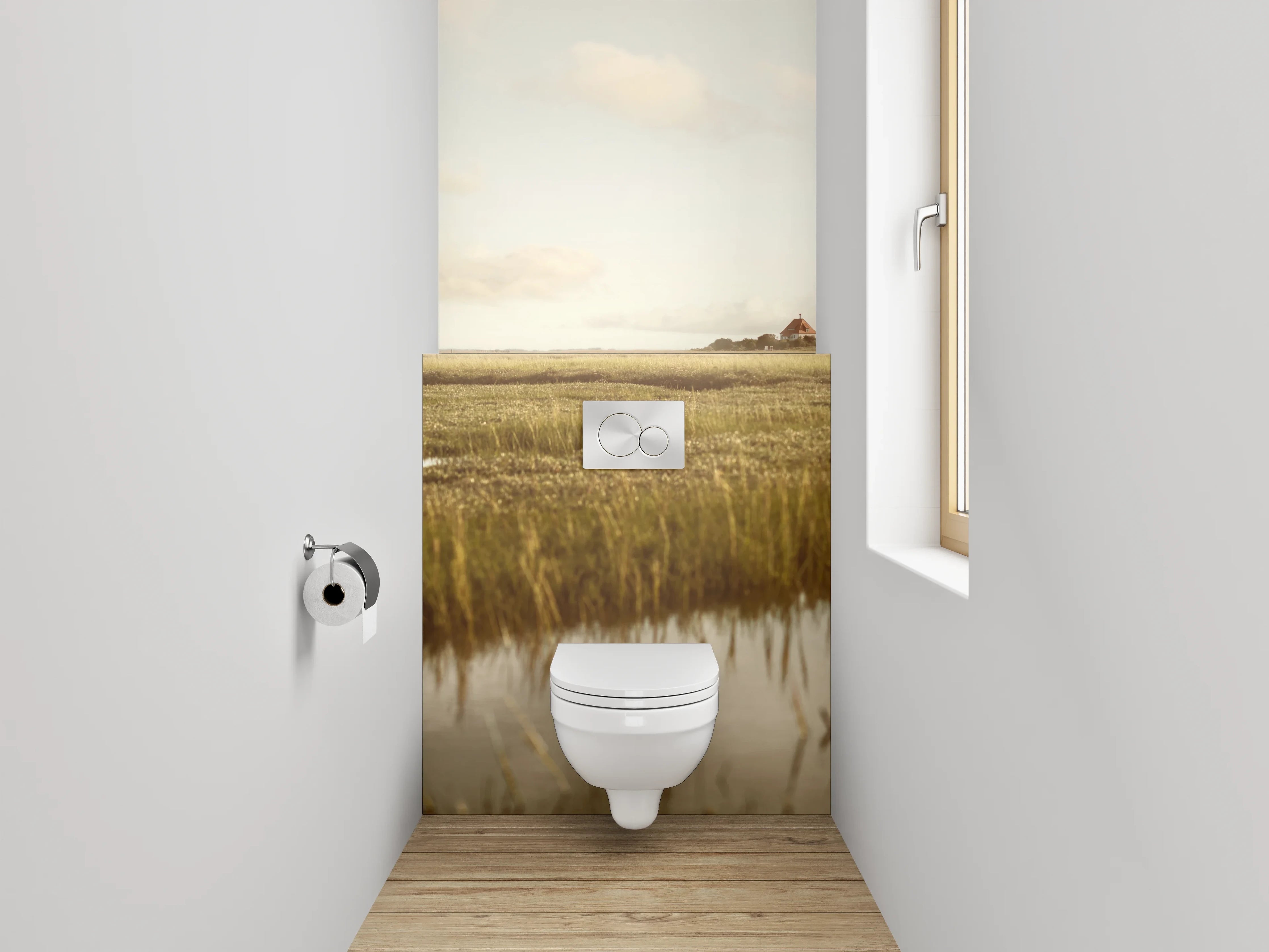 WC-Rückwand - Norddeutsche Marschlandschaft mit Leuchtturm
