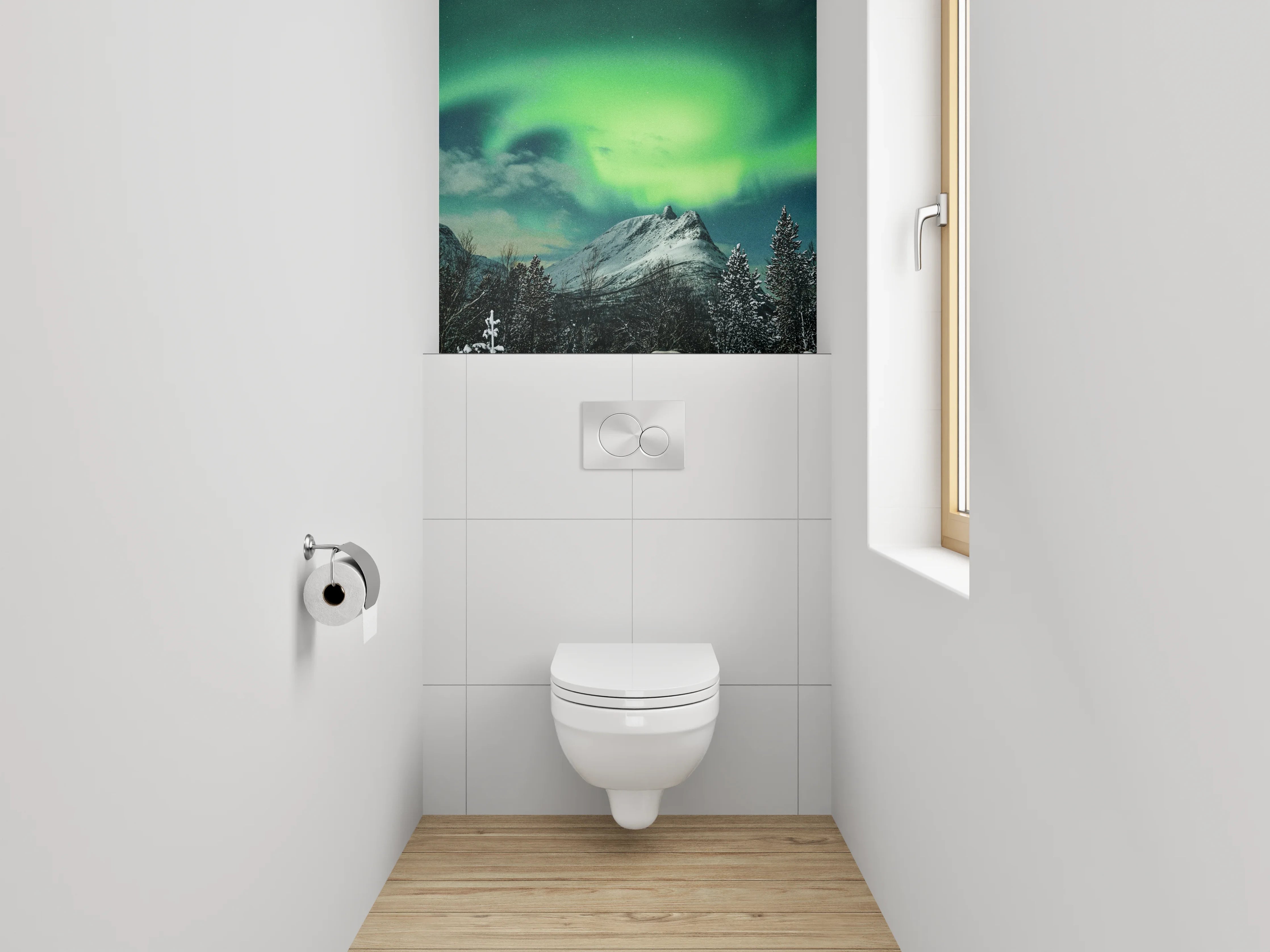WC-Rückwand - Nordlicht Berge Panorama Winter