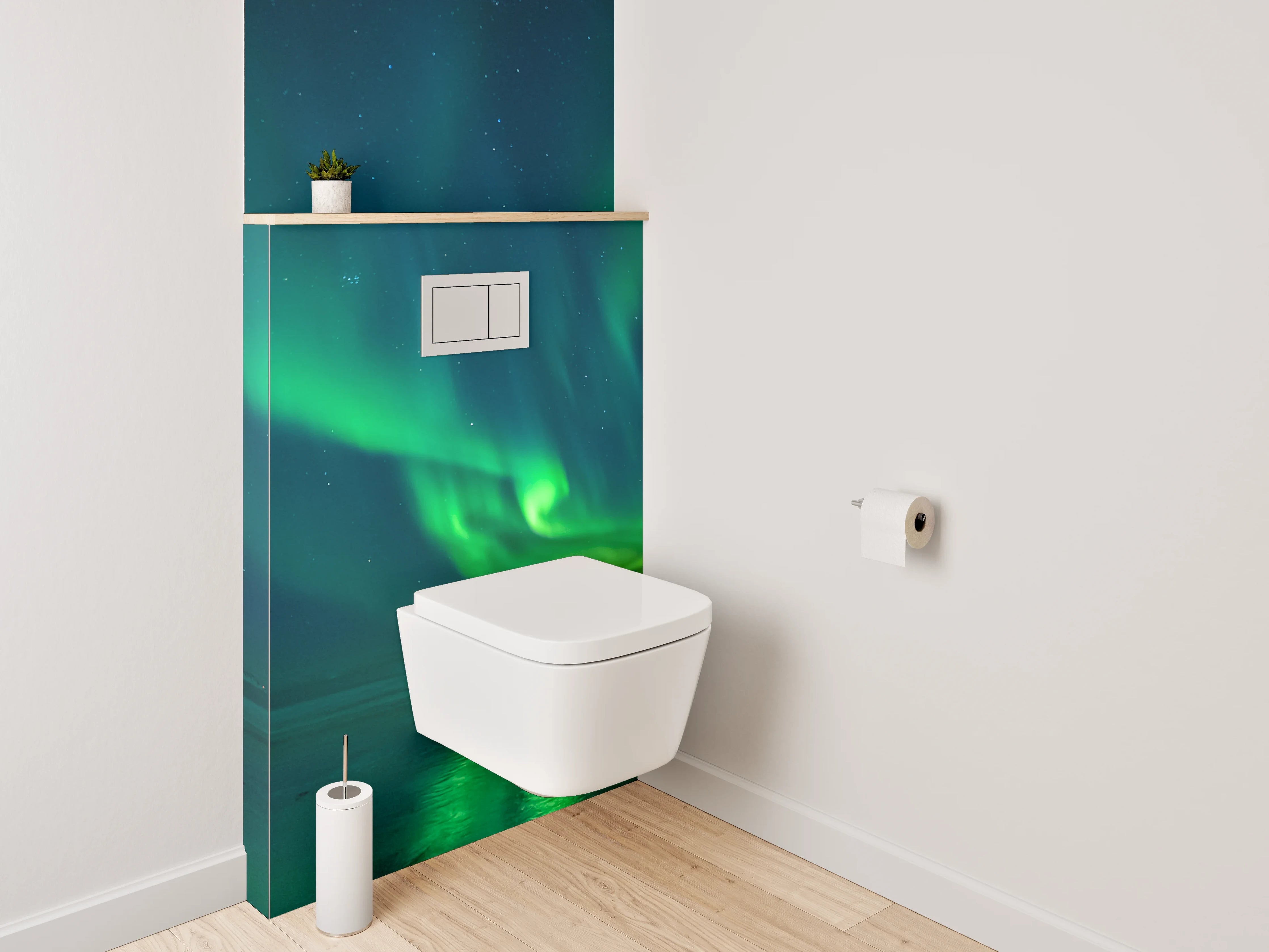 WC-Rückwand - Nordlicht über verschneiten Bergen