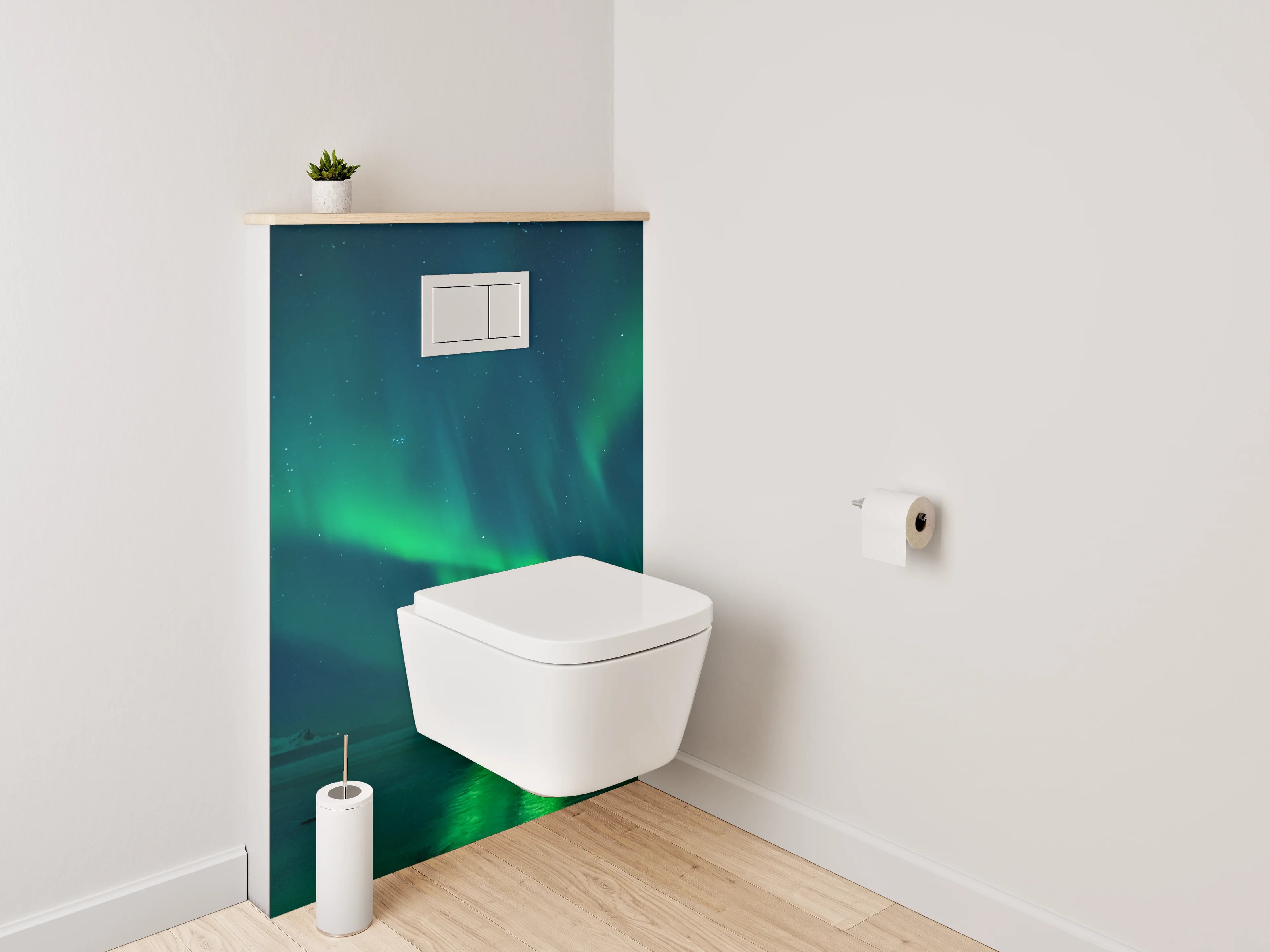 WC-Rückwand - Nordlicht über verschneiten Bergen
