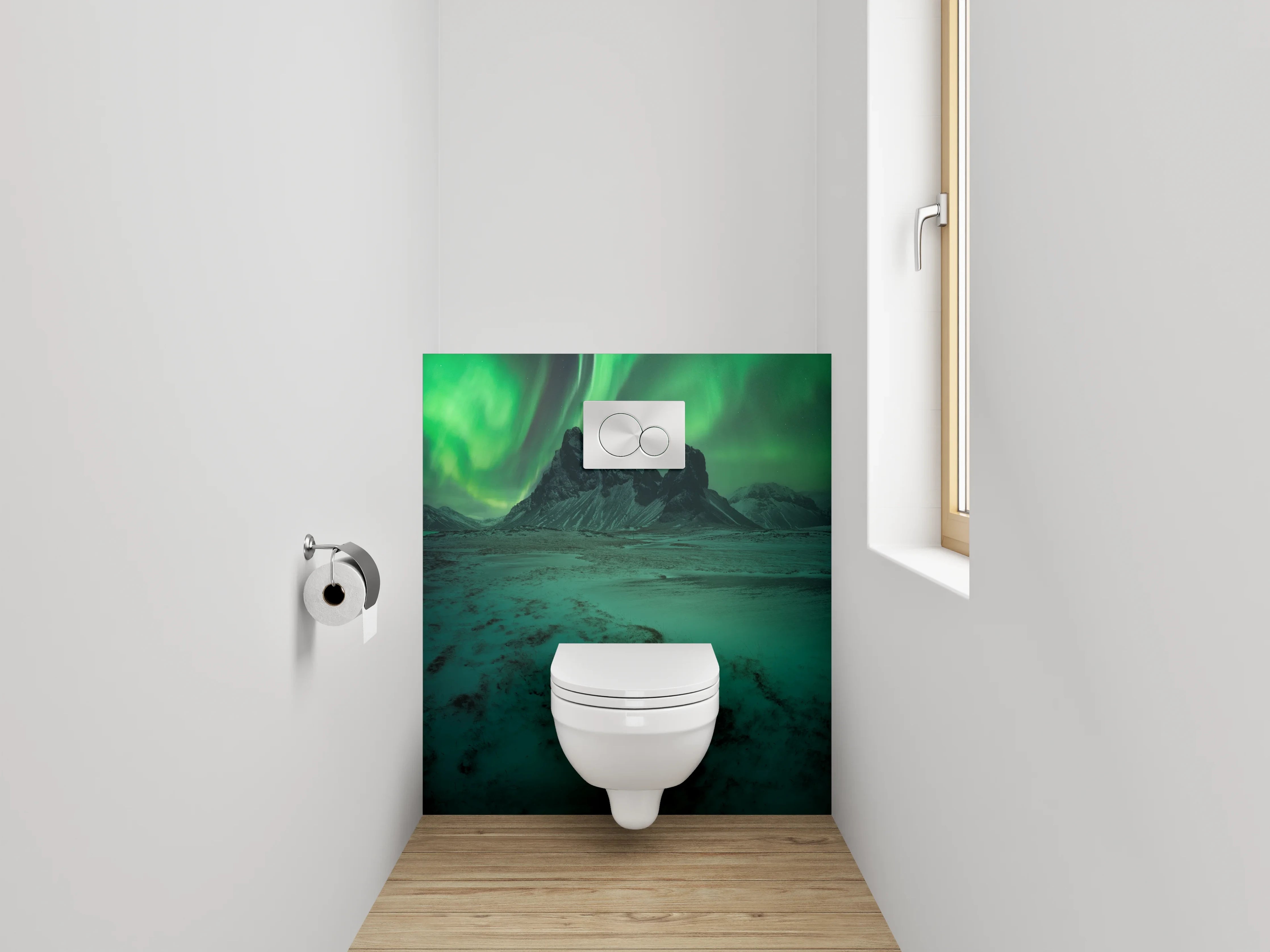 WC-Rückwand - Nordlichter am Berg – Grünes Polarlicht
