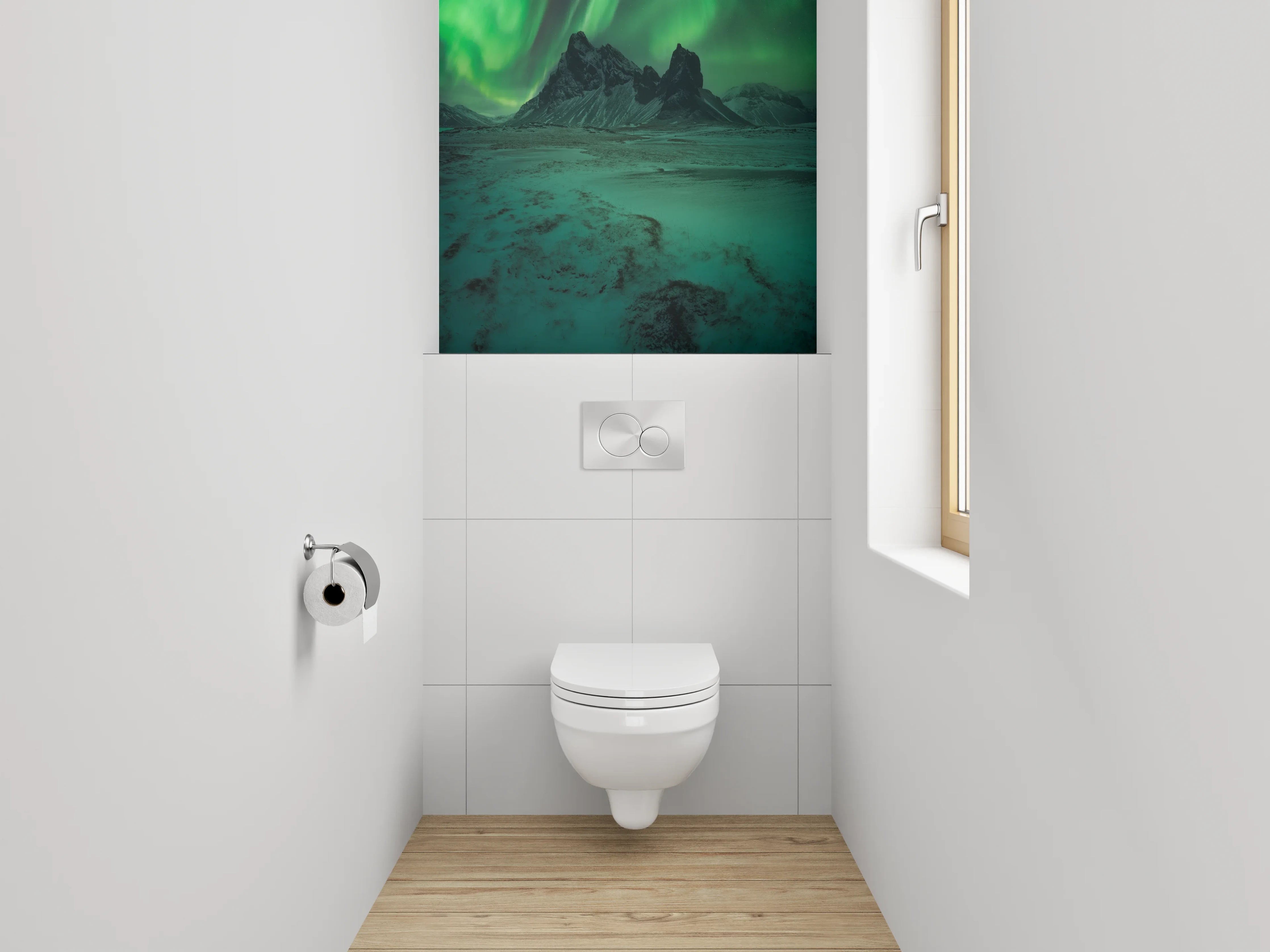 WC-Rückwand - Nordlichter am Berg – Grünes Polarlicht