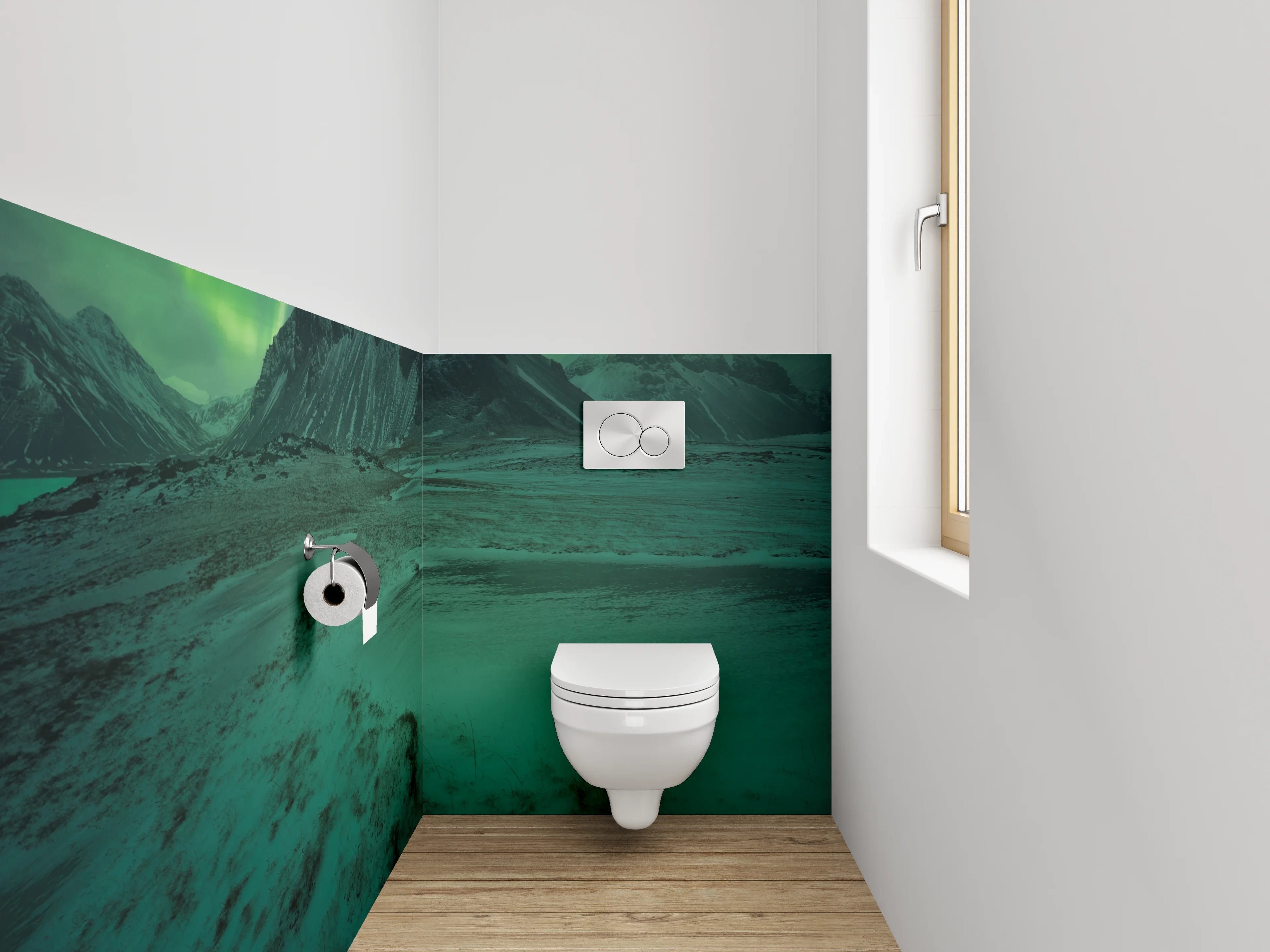 WC-Rückwand - Nordlichter am Berg – Grünes Polarlicht