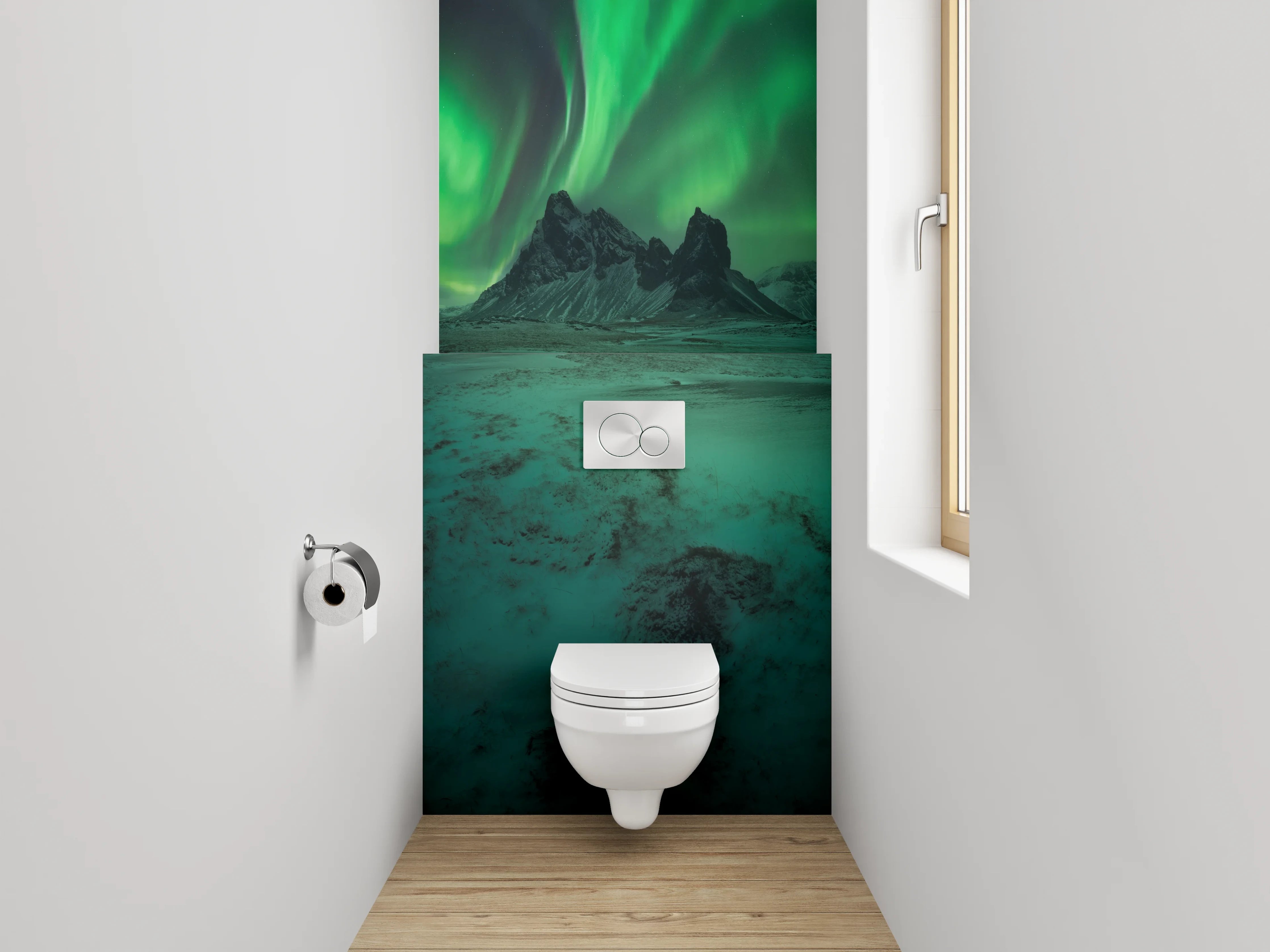 WC-Rückwand - Nordlichter am Berg – Grünes Polarlicht
