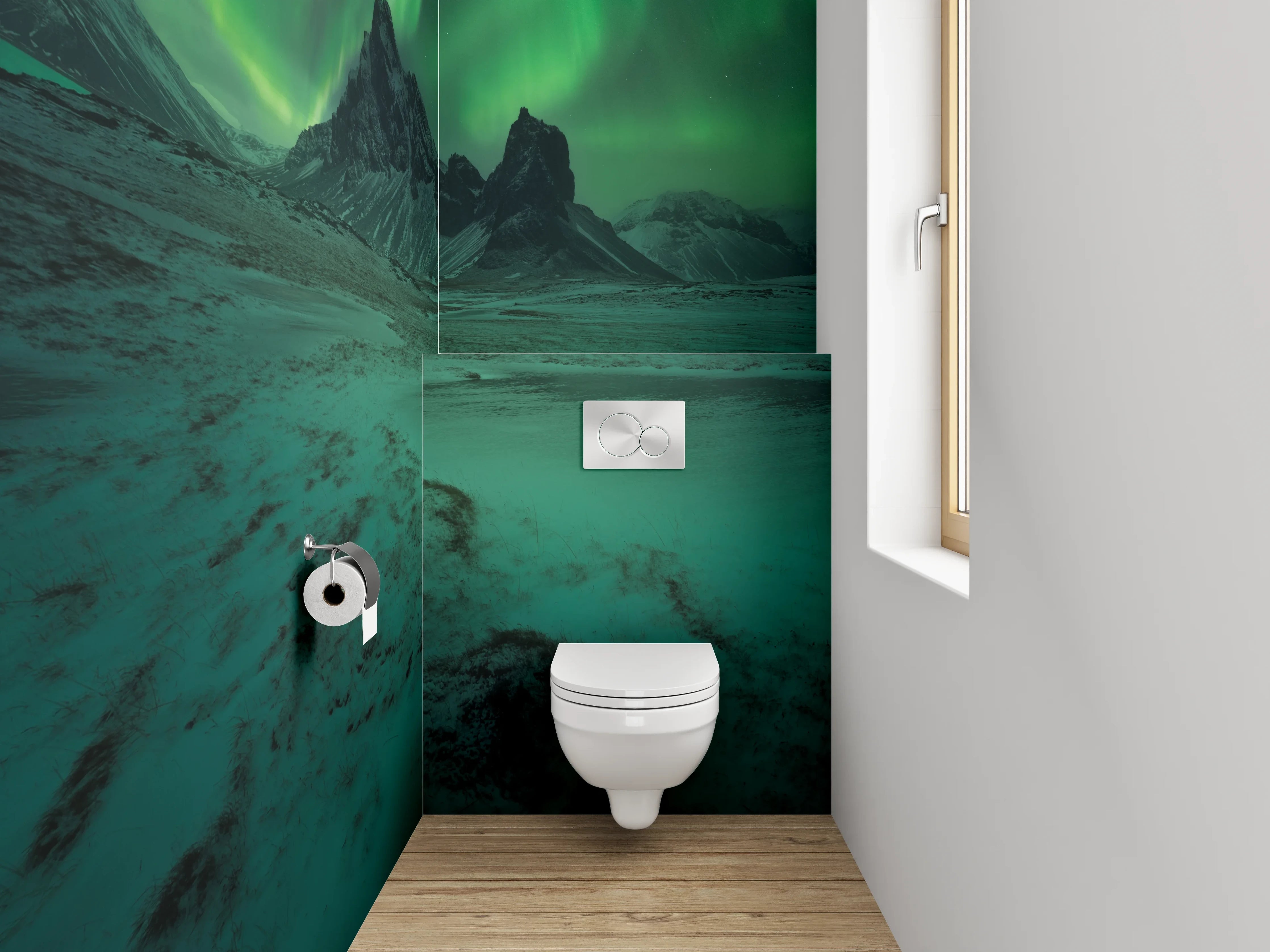 WC-Rückwand - Nordlichter am Berg – Grünes Polarlicht